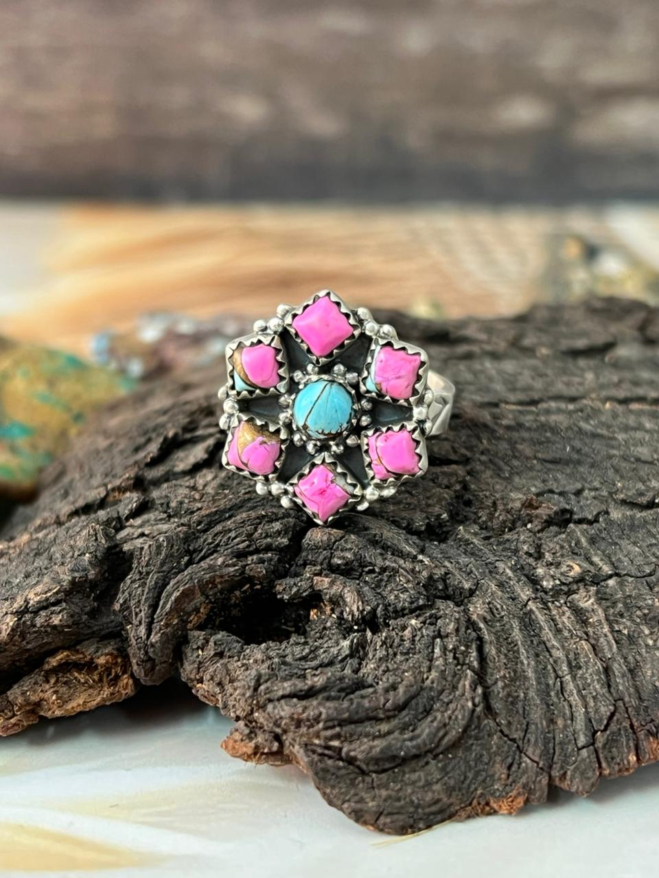 Handmade Sterling Silver Cotton Candy Adjustable Ring "Signed Nizhoni"