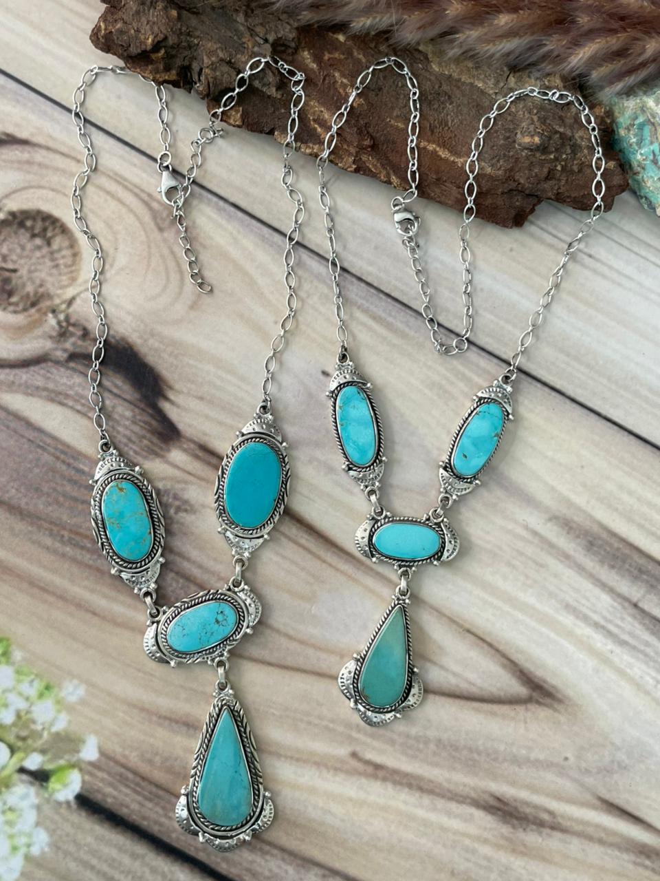 Handmade Sterling Silver Green Kingman Turquoise Collection: Necklace Signed Nizhoni