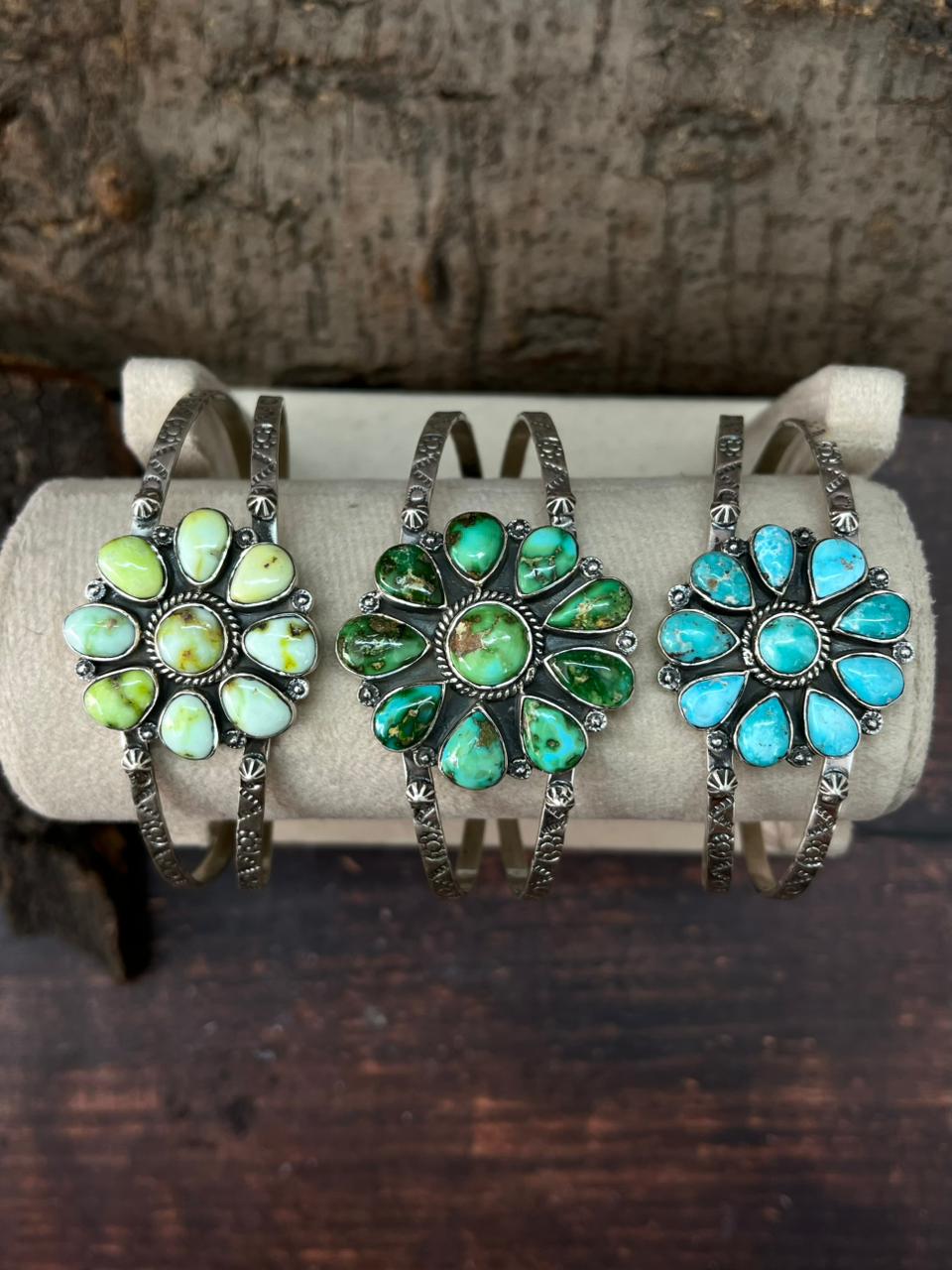 Handmade Sterling Silver Sonoran, White Water, Palomino Turquoise Cuff Bracelet "Signed Nizhoni"