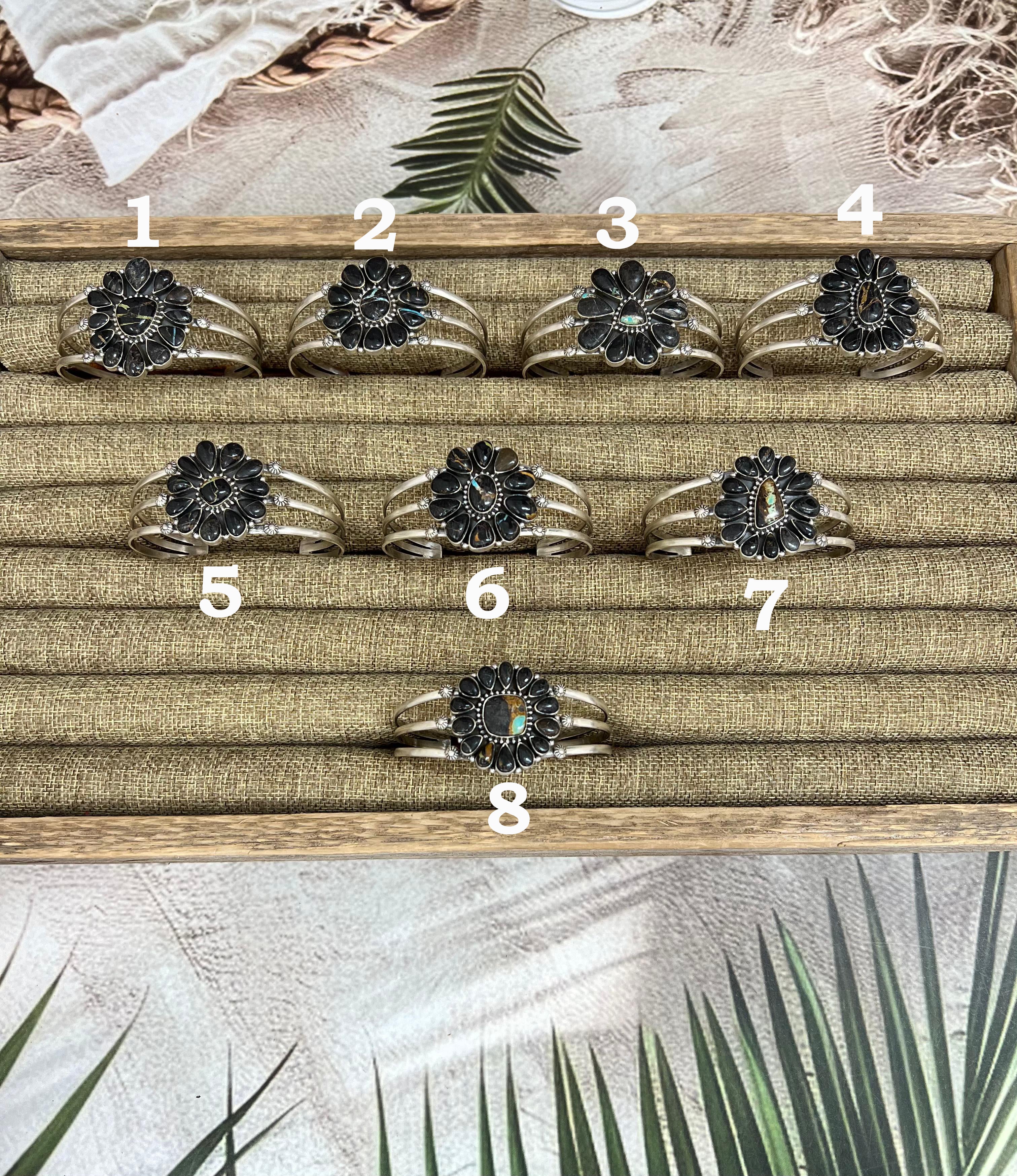 Handmade Sterling Silver Blackjack Turquoise Cuff Bracelet Signed Nizhoni