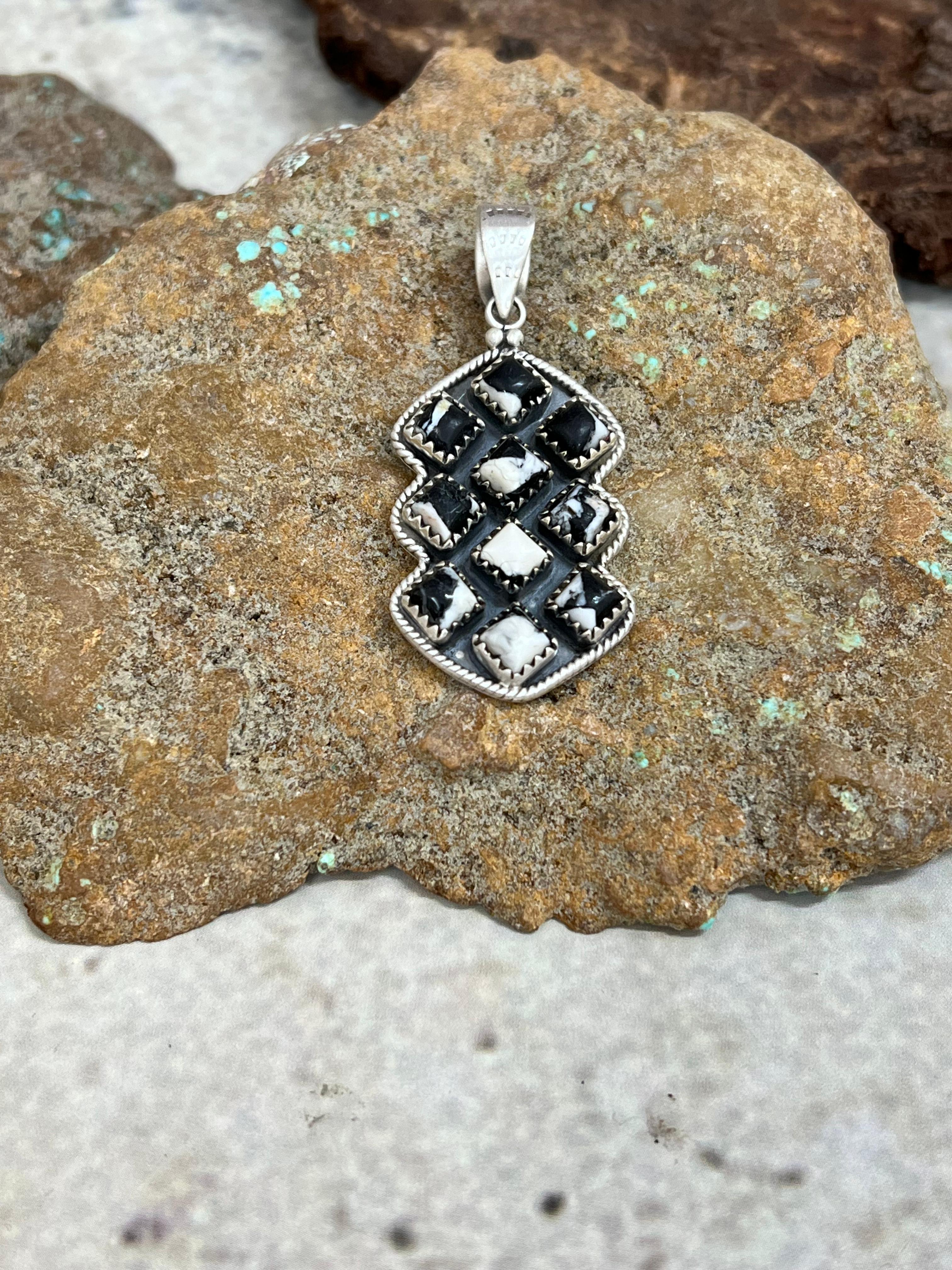 Handmade Sterling Silver White Buffalo Pendant Signed Nizhoni