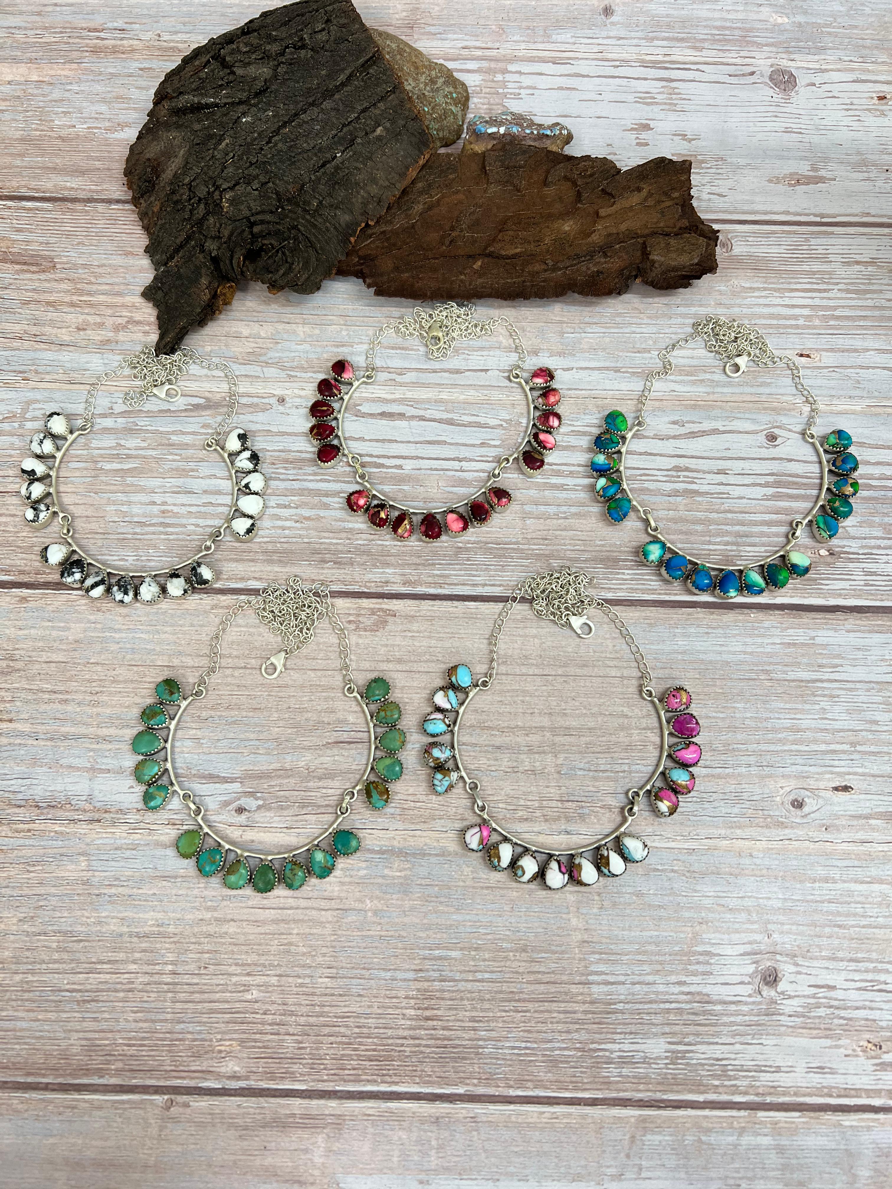 Handmade Sterling Silver Multi Stone Choker Necklace Signed Nizhoni