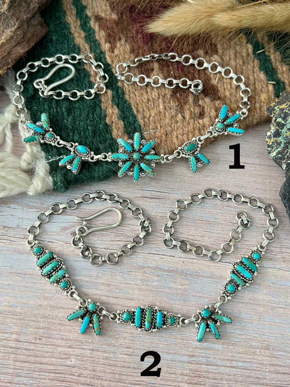 Handmade Sterling Silver Kingman Turquoise Choker Necklace "Signed Nizhoni"