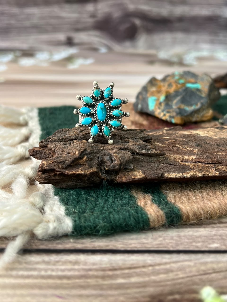 Handmade Sterling Silver Kingman Turquoise Adjustable Ring Signed Nizhoni