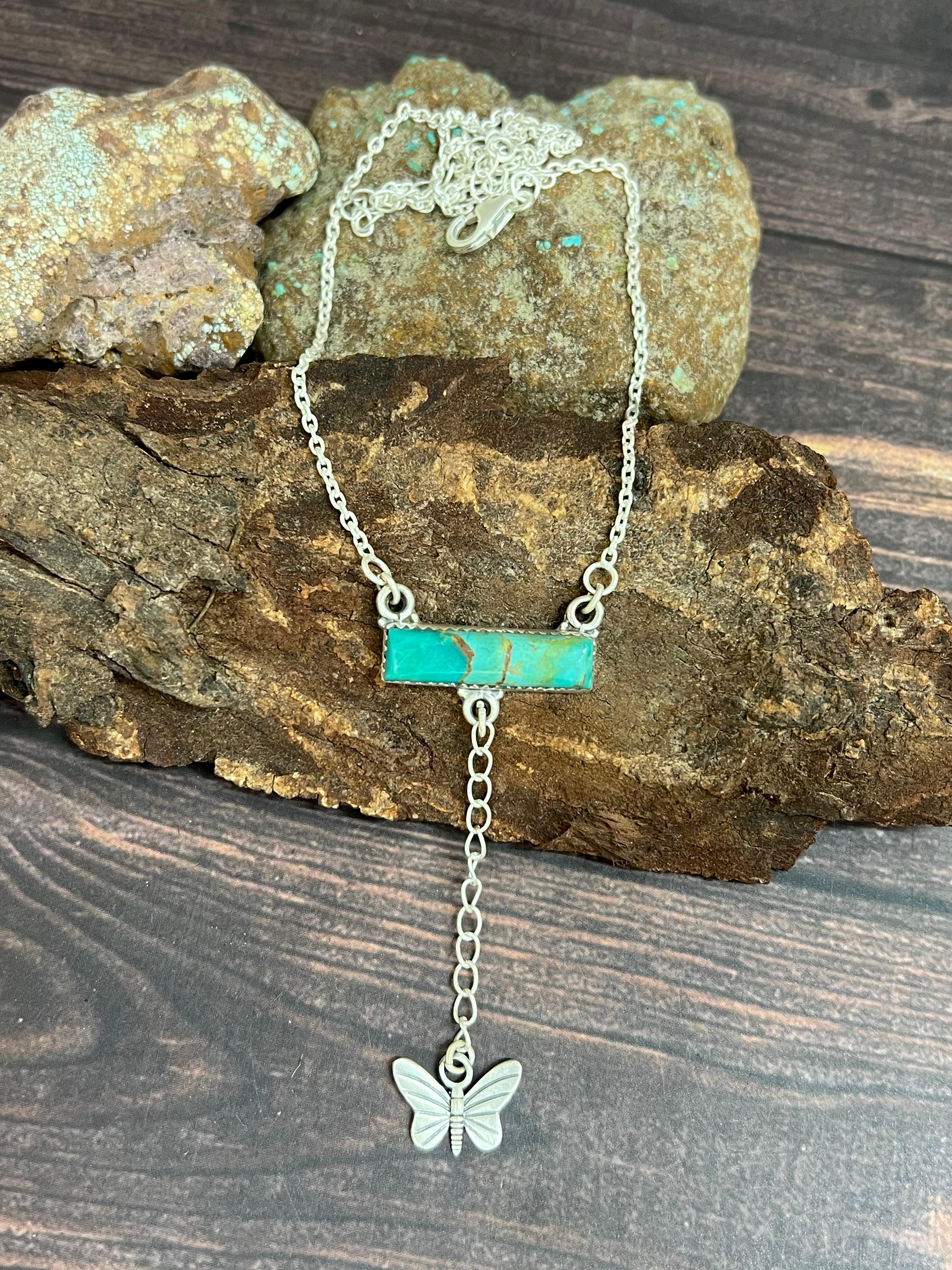 Handmade Sterling Silver Kingman Turquoise Necklace with Signed Nizhoni