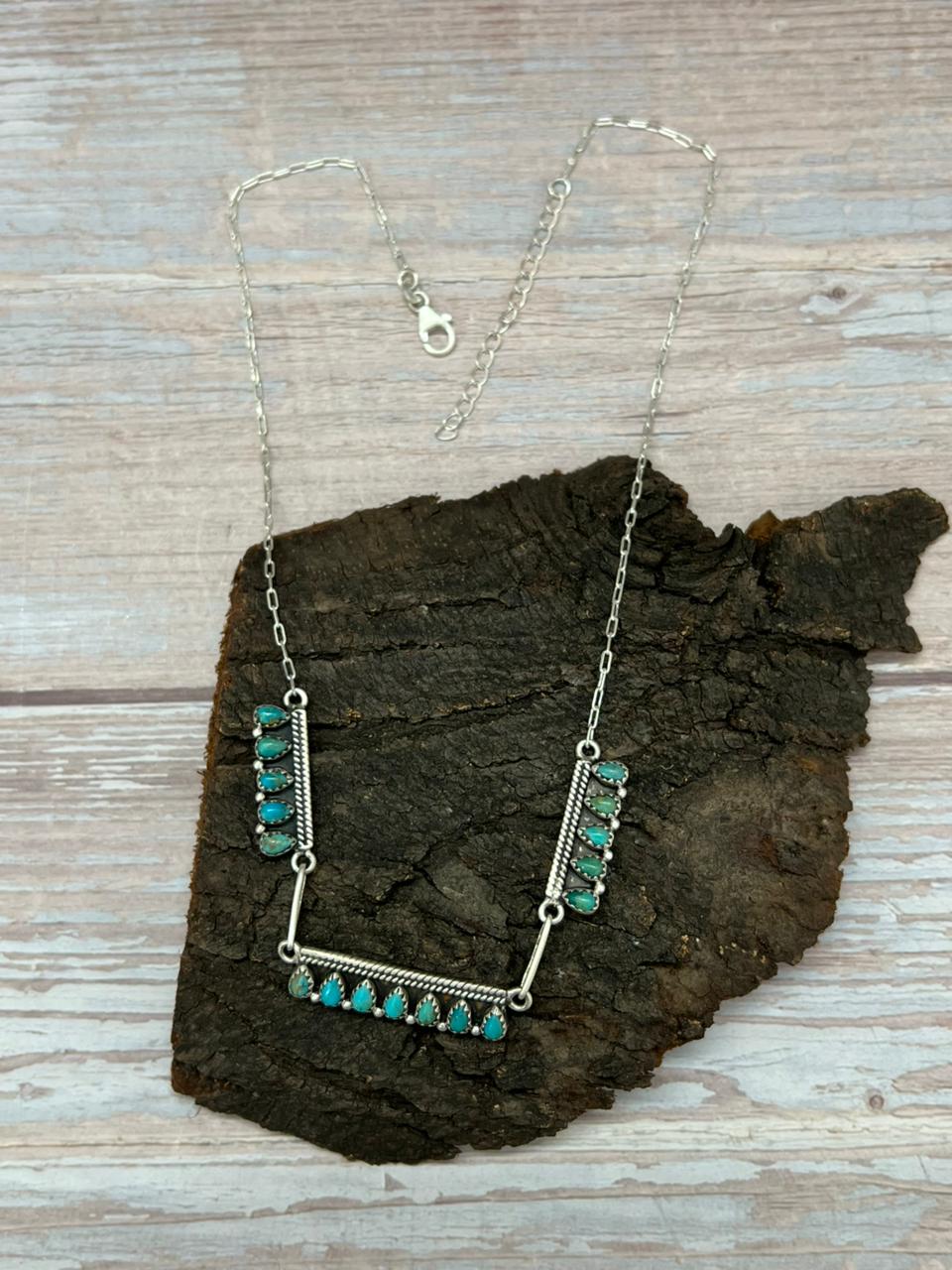 Handmade Sterling Silver Kingman Turquoise Necklace "Signed Nizhoni"