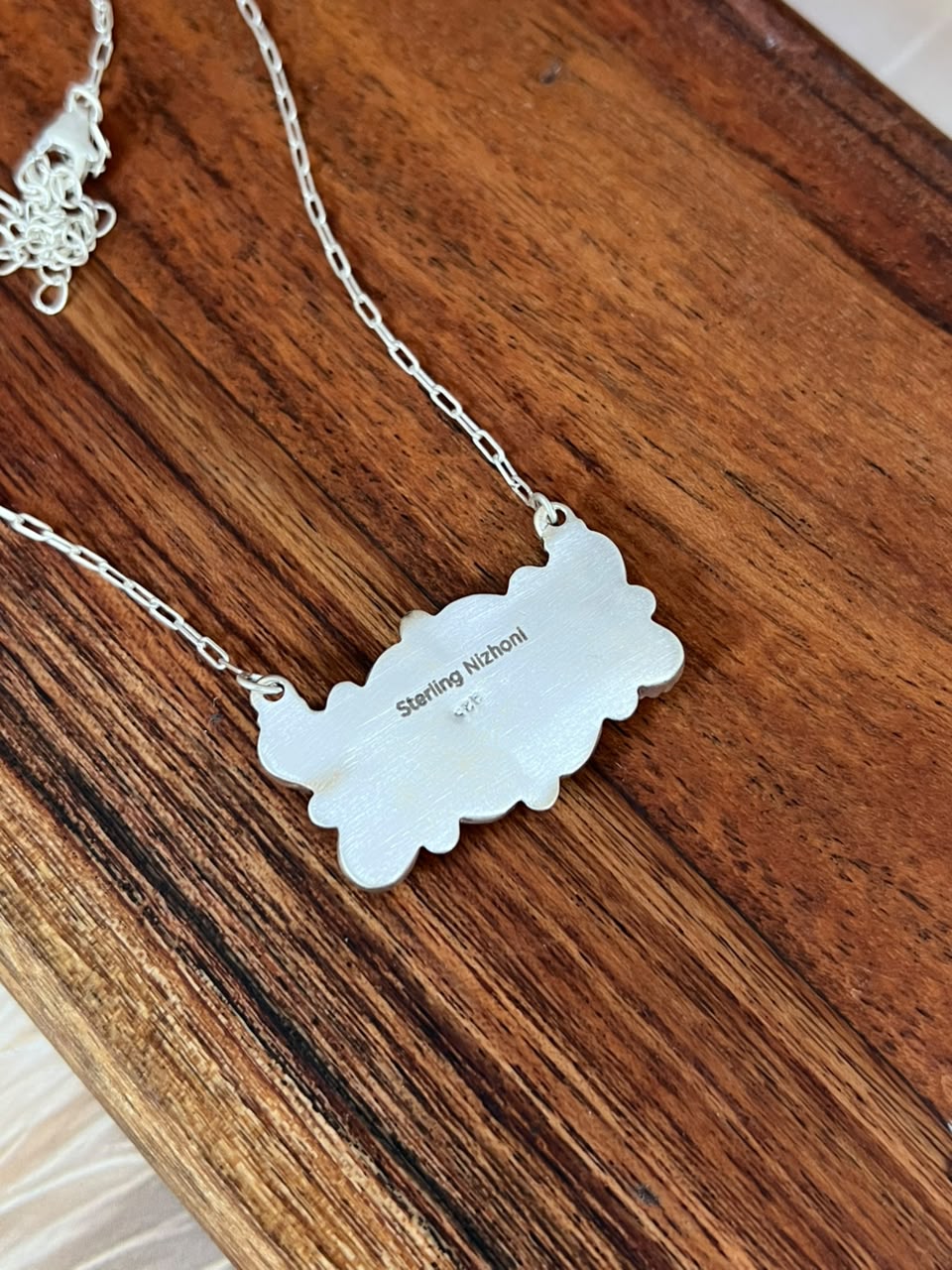 Handmade Sterling Silver Paloma Turquoise with Orange Mojave Necklace Signed Nizhoni