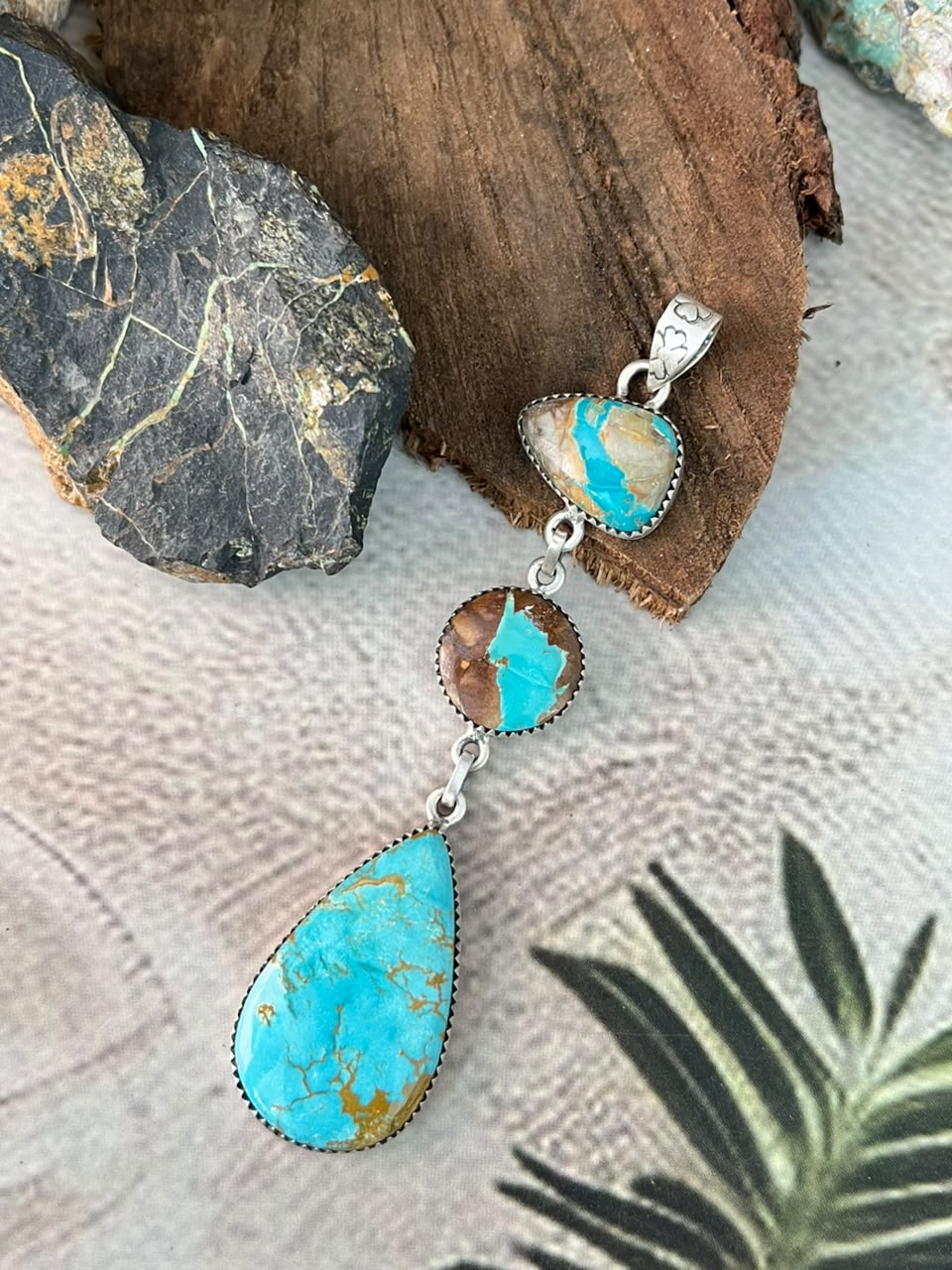 Handmade Sterling Silver Royston Ribbon Turquoise Pendant Signed Nizhoni