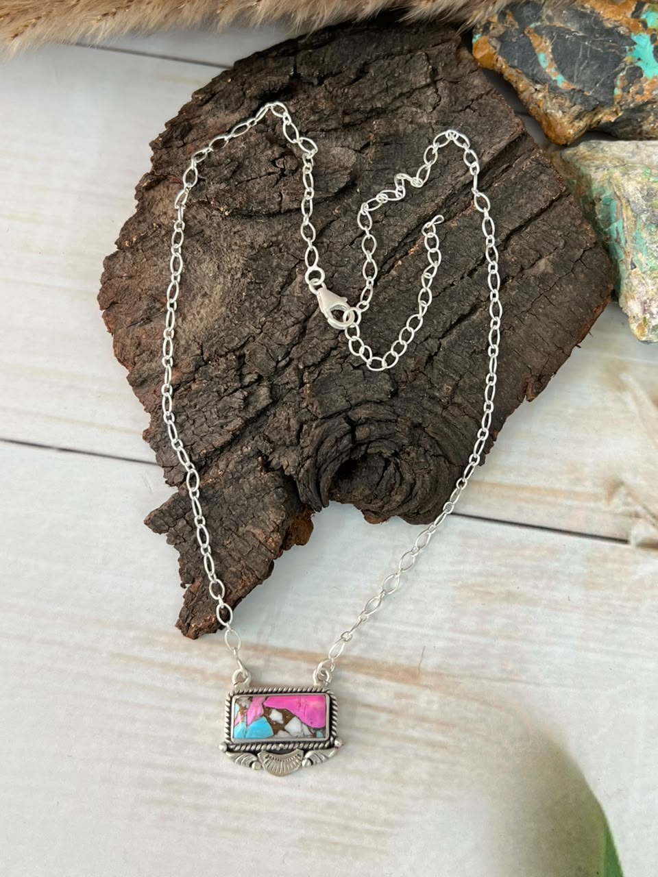 Handmade Sterling Silver Cotton Candy Necklace Signed Nizhoni