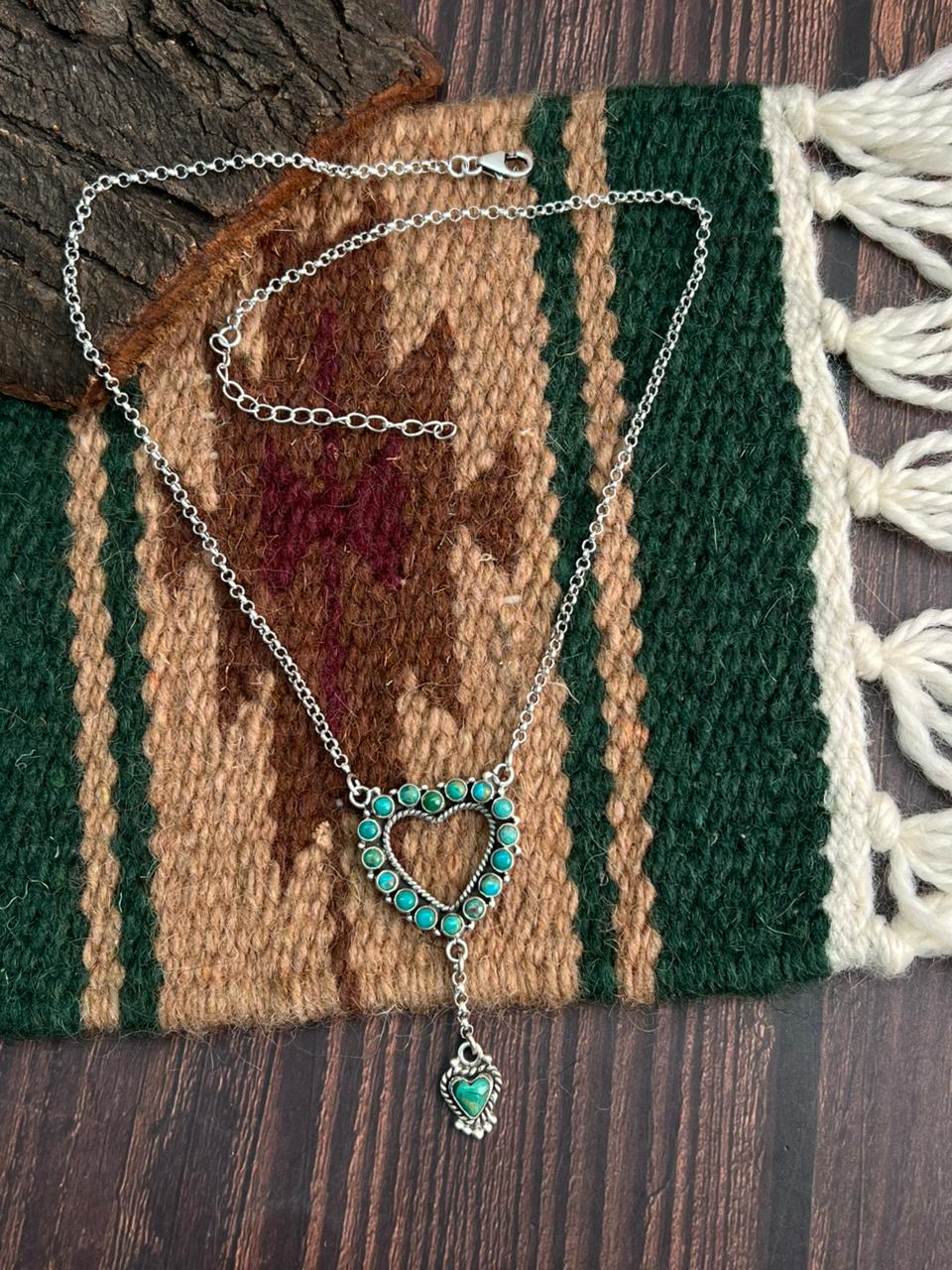 "Heart Collection" Handmade Sterling Silver Kingman Turquoise Necklace "Signed Nizhoni"