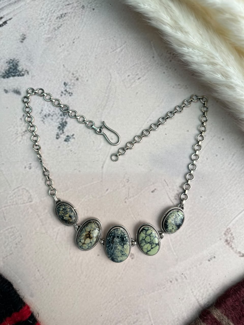 Handmade Sterling Silver Colina Verde Variscite Collection: Choker Necklace Signed Nizhoni