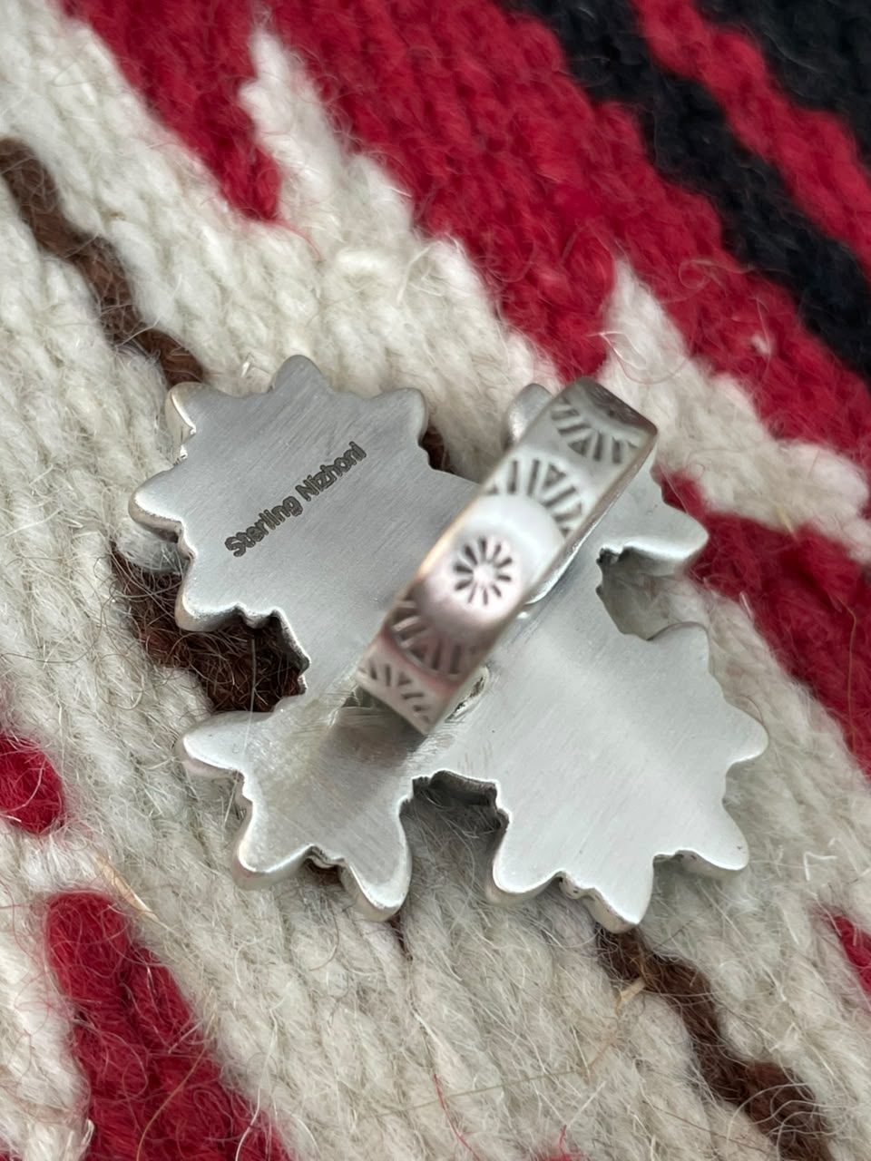 Handmade Sterling Silver Orange Mojave with Kingman Turquoise Adjustable Ring Signed Nizhoni