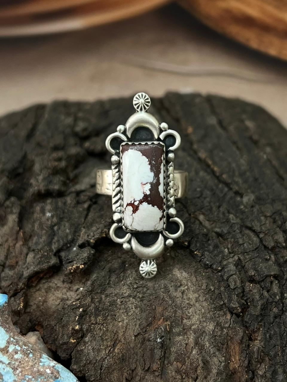 Handmade Sterling Silver Wildhorse Magnesite Adjustable Ring "Signed Nizhoni"