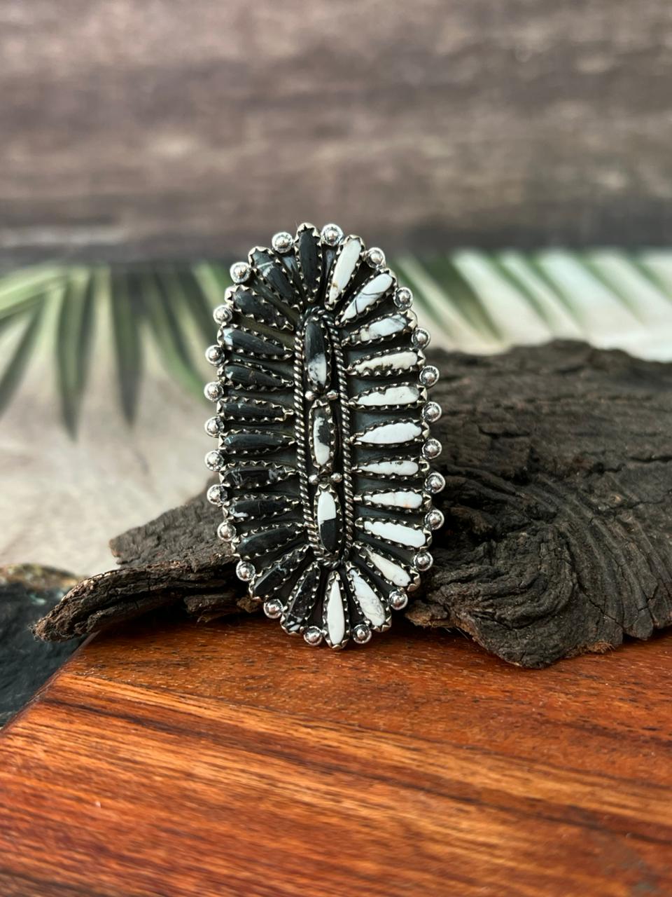 Handmade Sterling Silver White Buffalo Adjustable Ring "Signed Nizhoni"