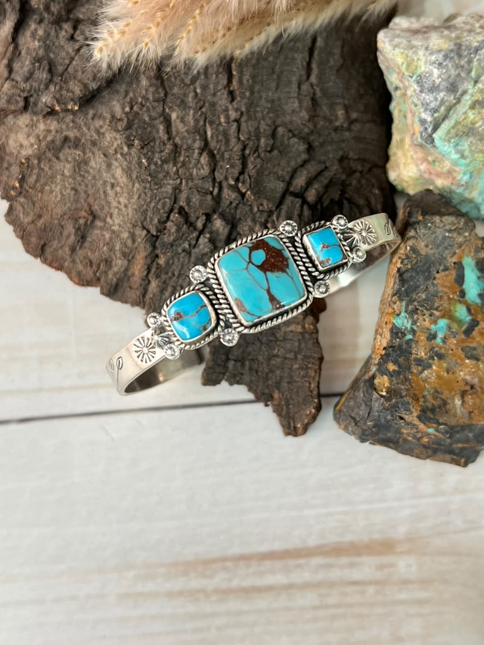 Handmade Sterling Silver Egyptian Turquoise Cuff Bracelet Signed Nizhoni