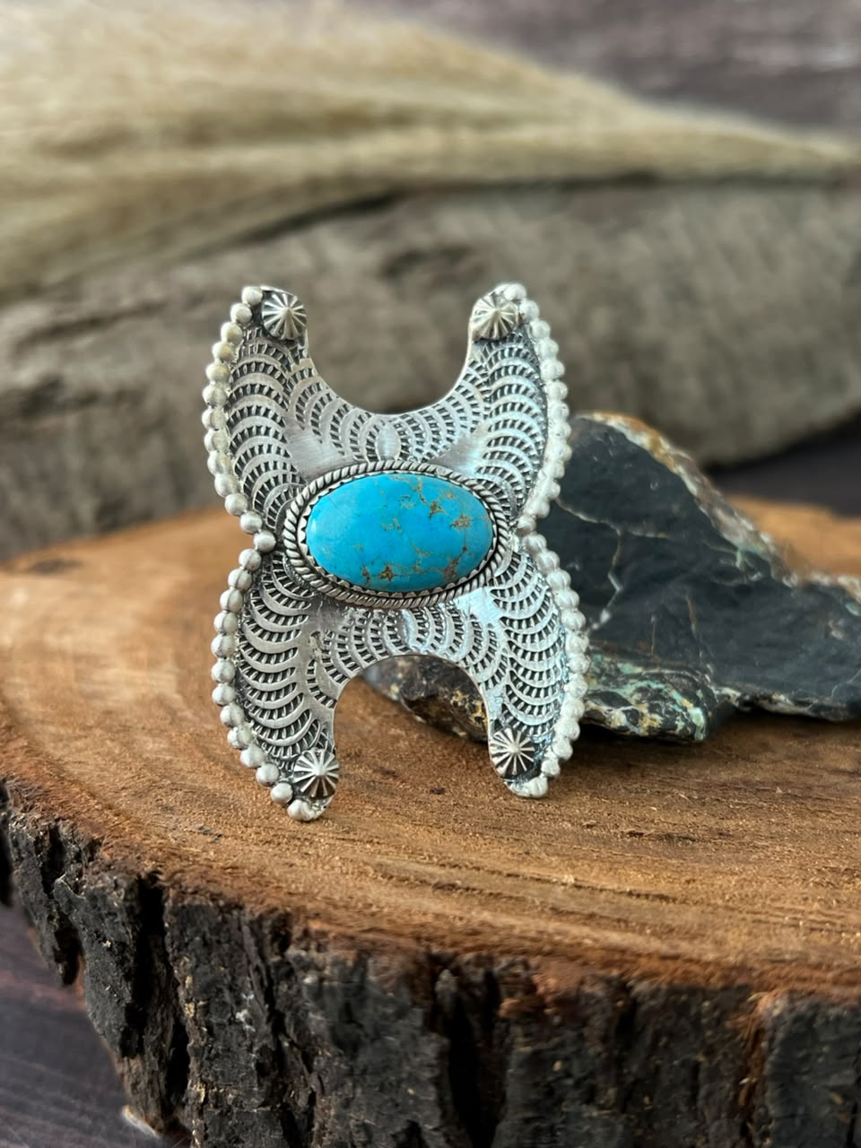 Handmade Sterling Silver Sierra Bella Turquoise Adjustable Ring Signed Nizhoni
