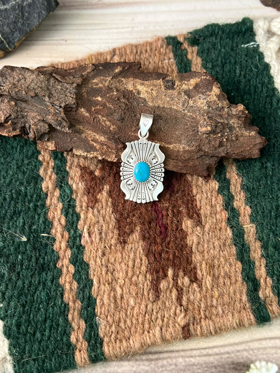 Handmade Sterling Silver Kingman Turquoise Pendant Signed Nizhoni