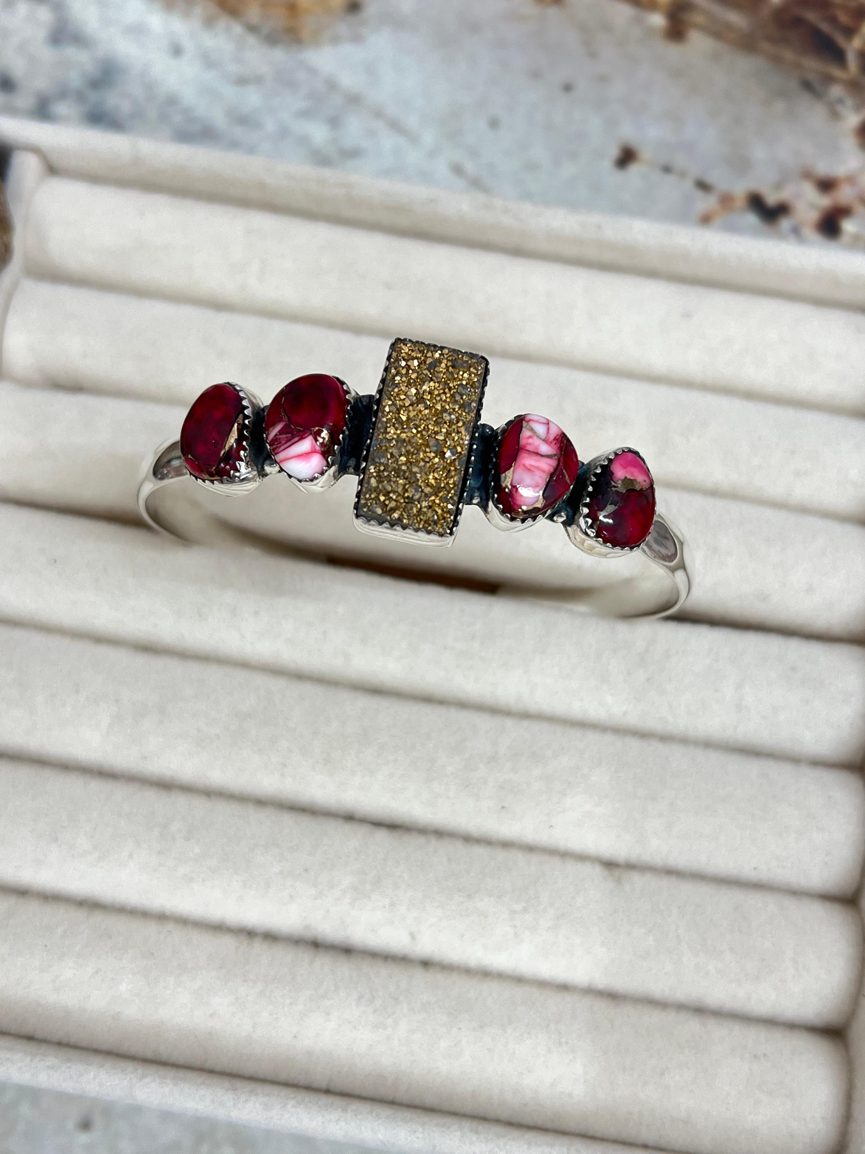 Handmade Sterling Silver Rose Dahlia with Druzy Bracelet with Signed Nizhoni