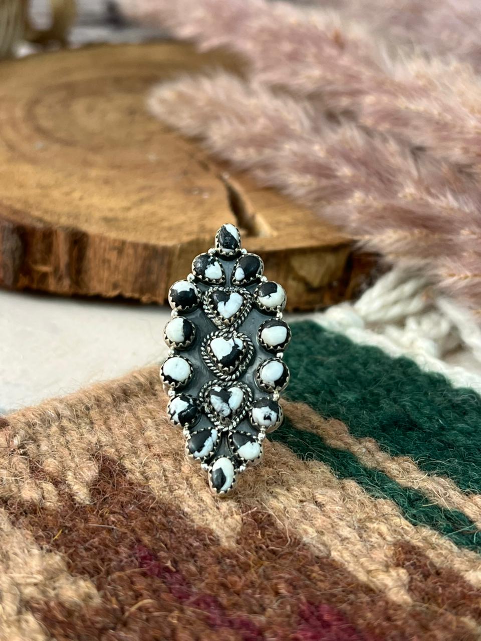 Handmade Sterling Silver White Buffalo Adjustable Ring Signed Nizhoni