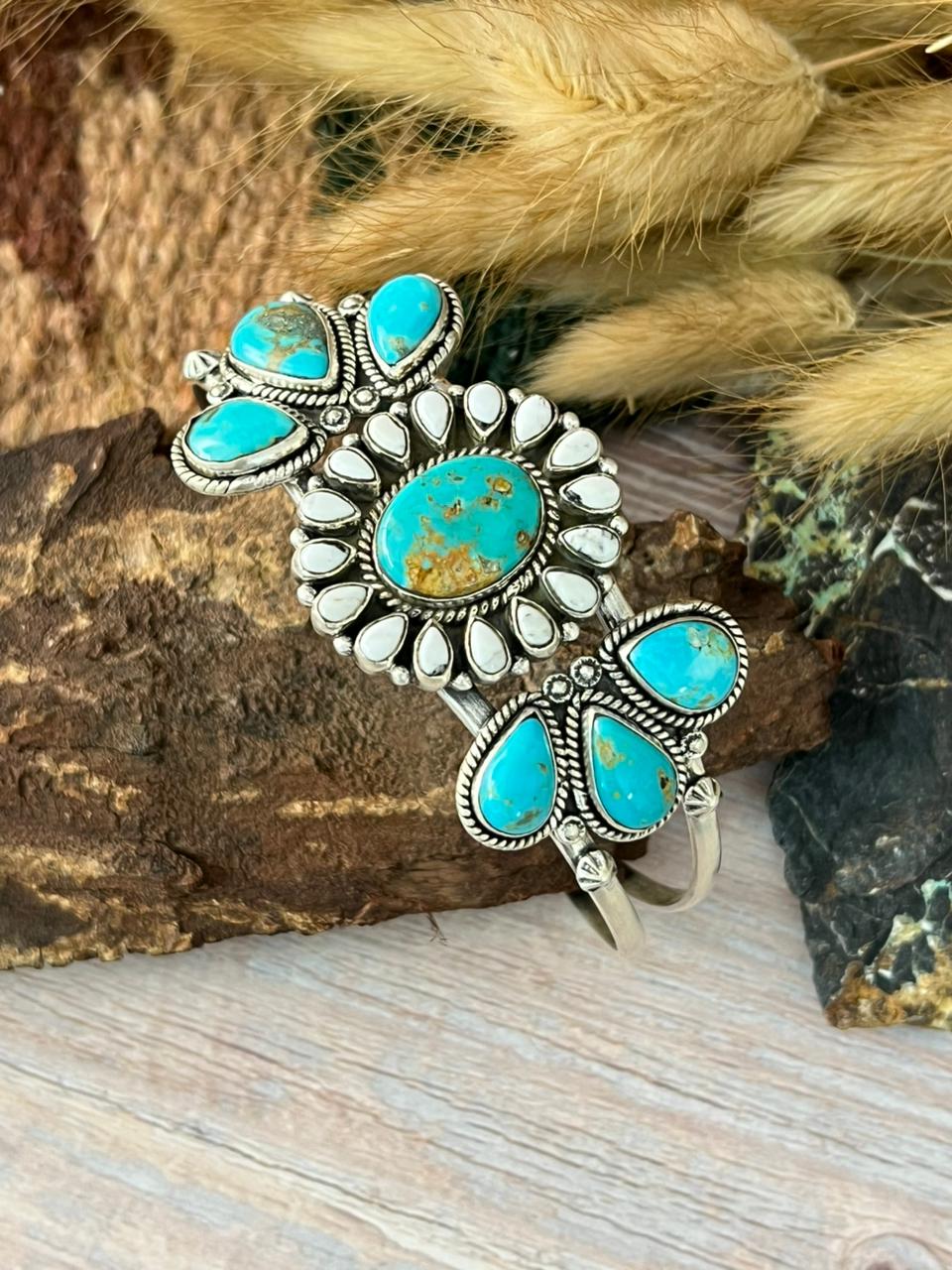 Handmade Sterling Silver Santa Maria With White Buffalo Cuff Bracelet "Signed Nizhoni"