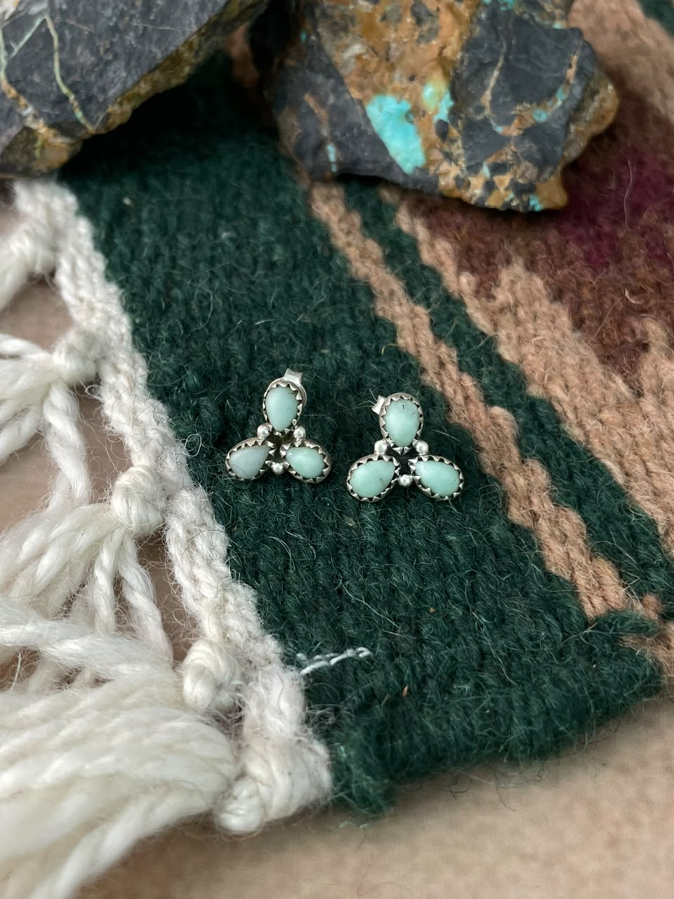 Handmade Sterling Silver Paloma Turquoise Post Studs Earrings Signed Nizhoni