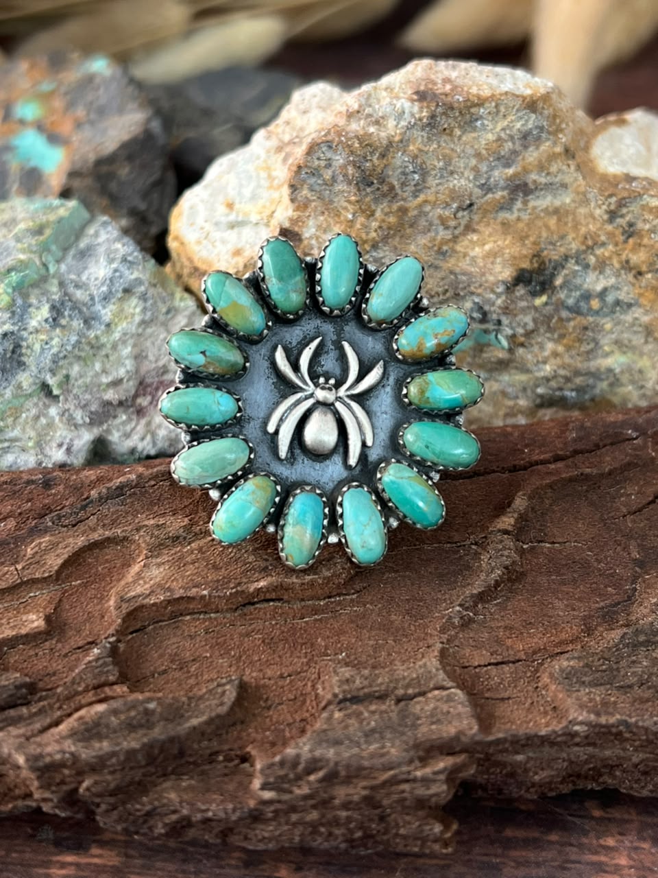 Handmade Sterling Silver Kingman Turquoise Halloween Collection: Adjustable Ring Signed Nizhoni