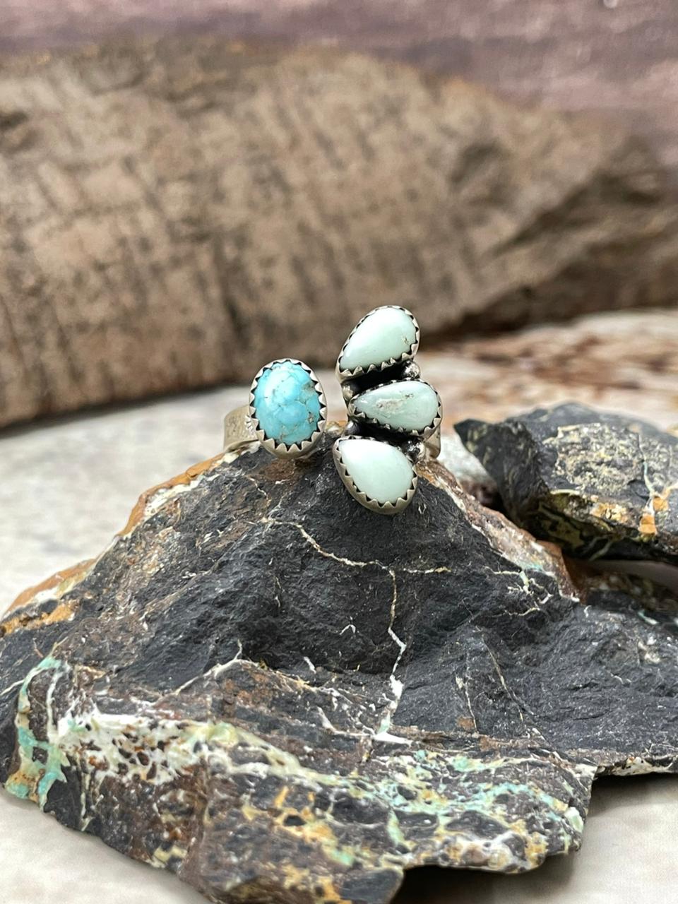 Handmade Sterling Silver White Water with Paloma Adjustable Ring "Signed Nizhoni"