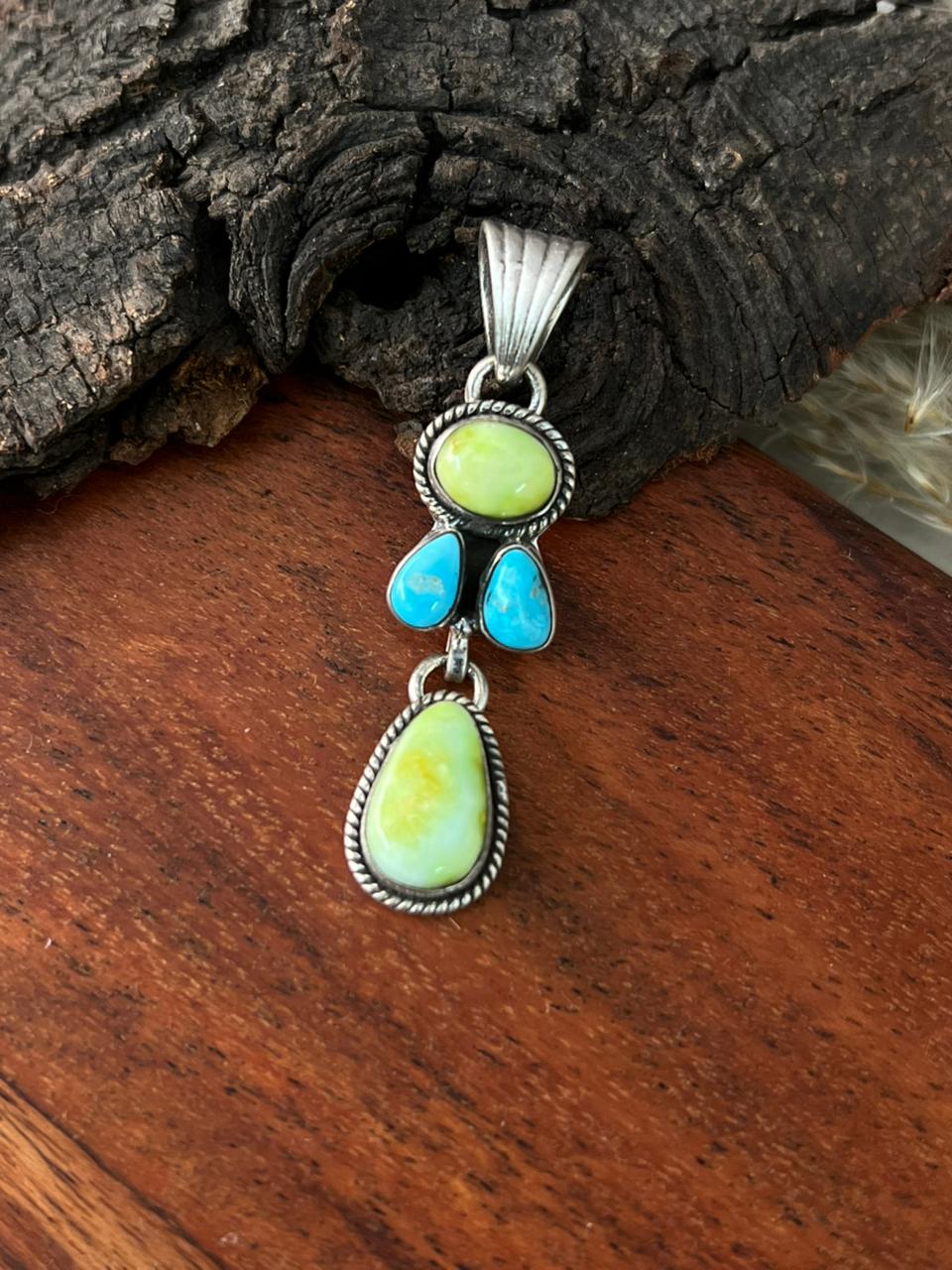 Handmade Sterling Silver Sierra Bella with Palomino Turquoise Collection: Pendant "Signed Nizhoni"