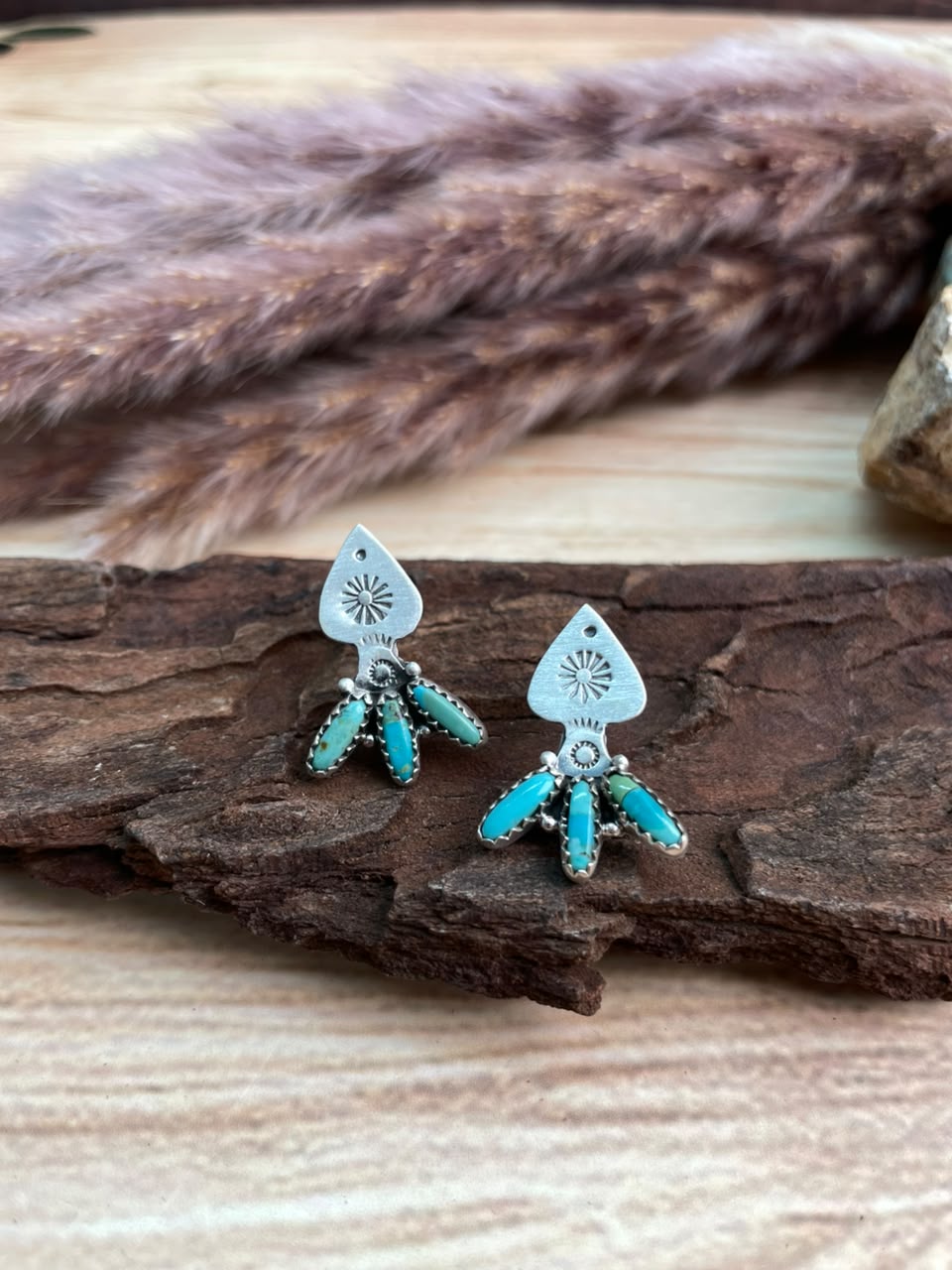 Handmade Sterling Silver Kingman Turquoise Post Studs Earrings Signed Nizhoni