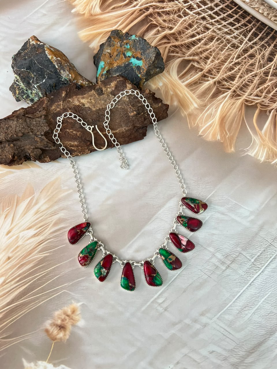 Handmade Sterling Silver Christmas Dahlia Collection: Necklace Signed Nizhoni