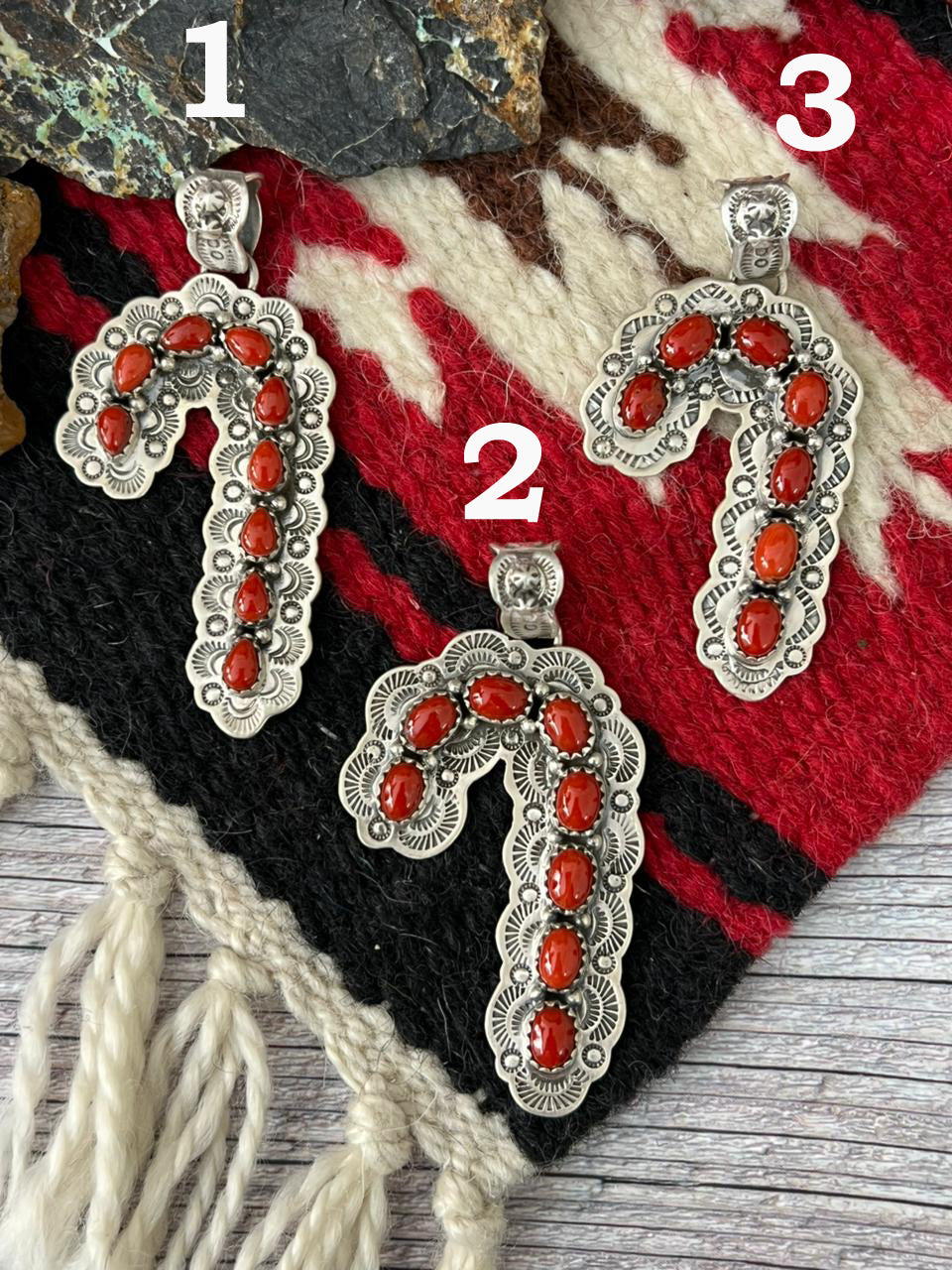 "Christmas Collection" Handmade Sterling Silver Coral Pendant "Signed Nizhoni"
