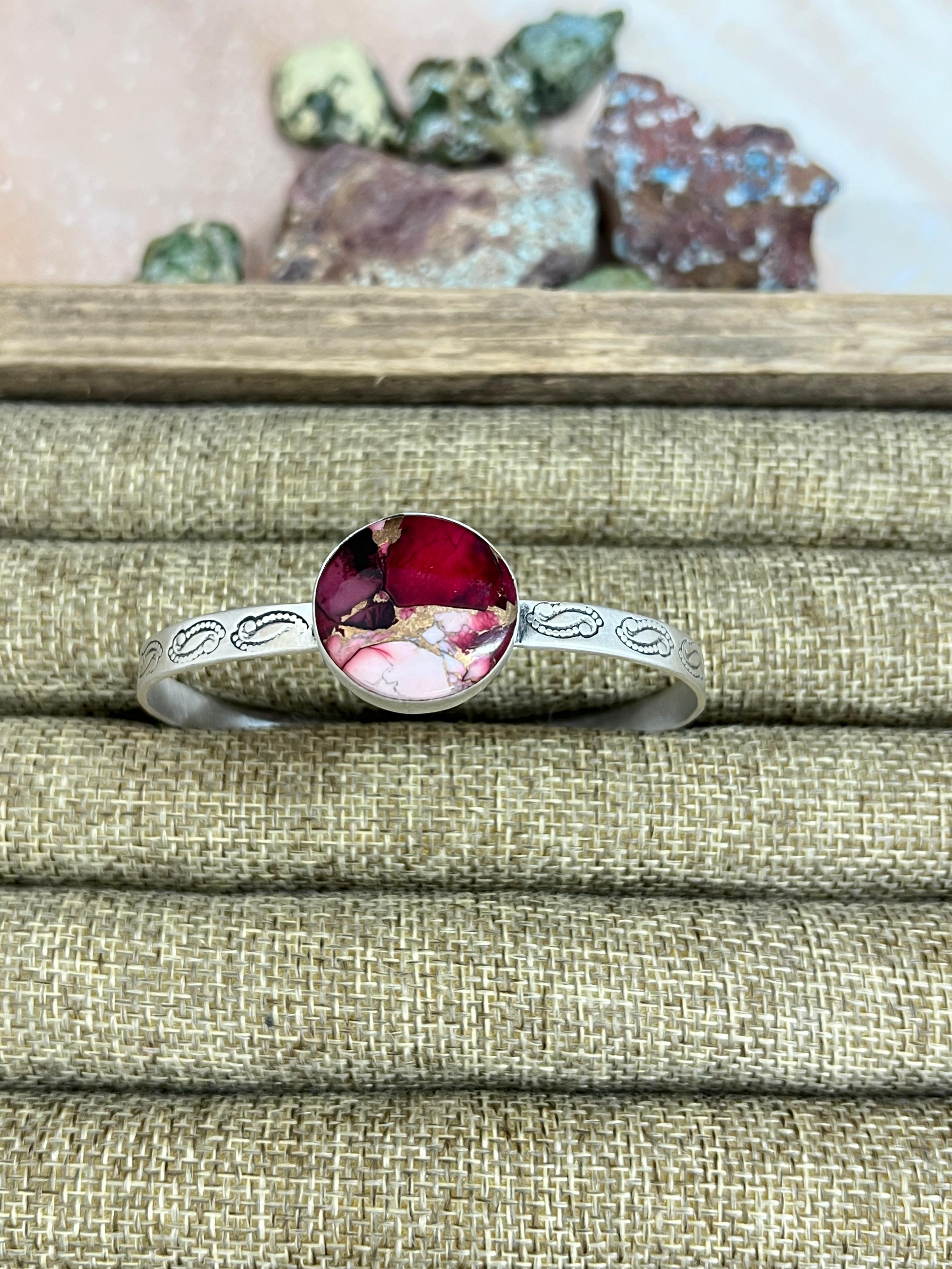 Handmade Sterling Silver Dahlia Rose Cuff Bracelet with Signed Nizhoni