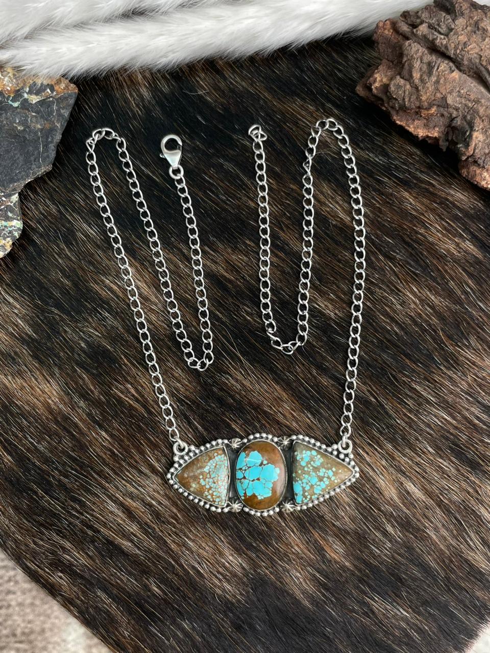 Handmade Sterling Silver Number 8 Turquoise Necklace "Signed Nizhoni"