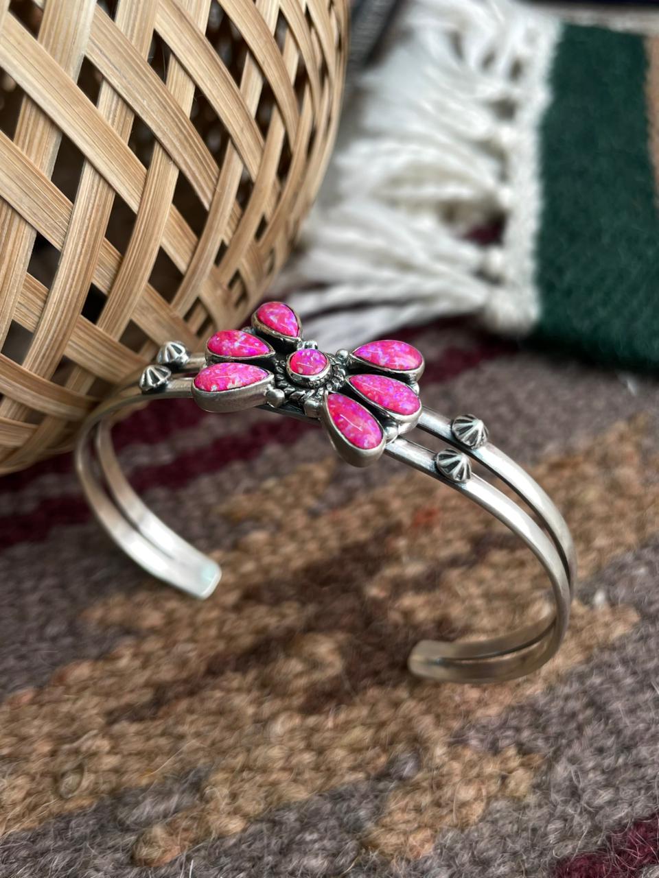 Handmade Sterling Silver Hot Pink Cuff Bracelet "Signed Nizhoni"