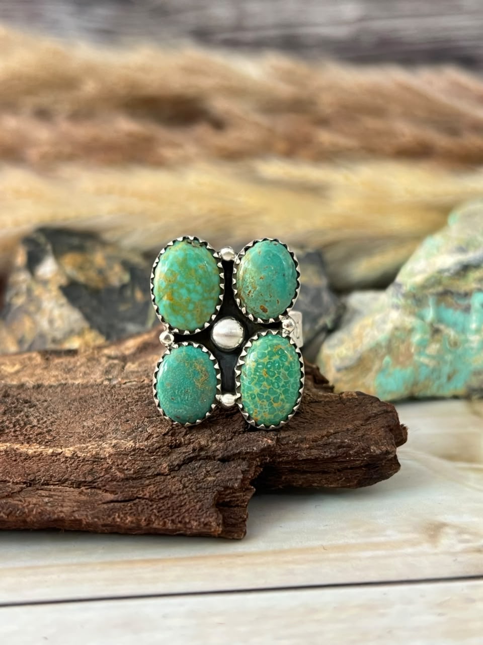 Handmade Sterling Silver Carico Lake Turquoise Adjustable Ring Signed Nizhoni