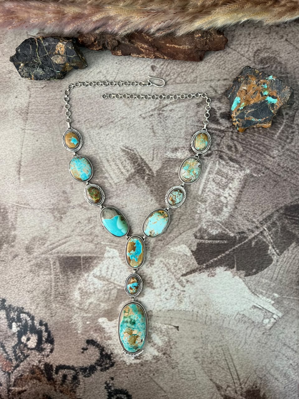 Handmade Sterling Silver Royston Turquoise Drop Necklace Signed Nizhoni