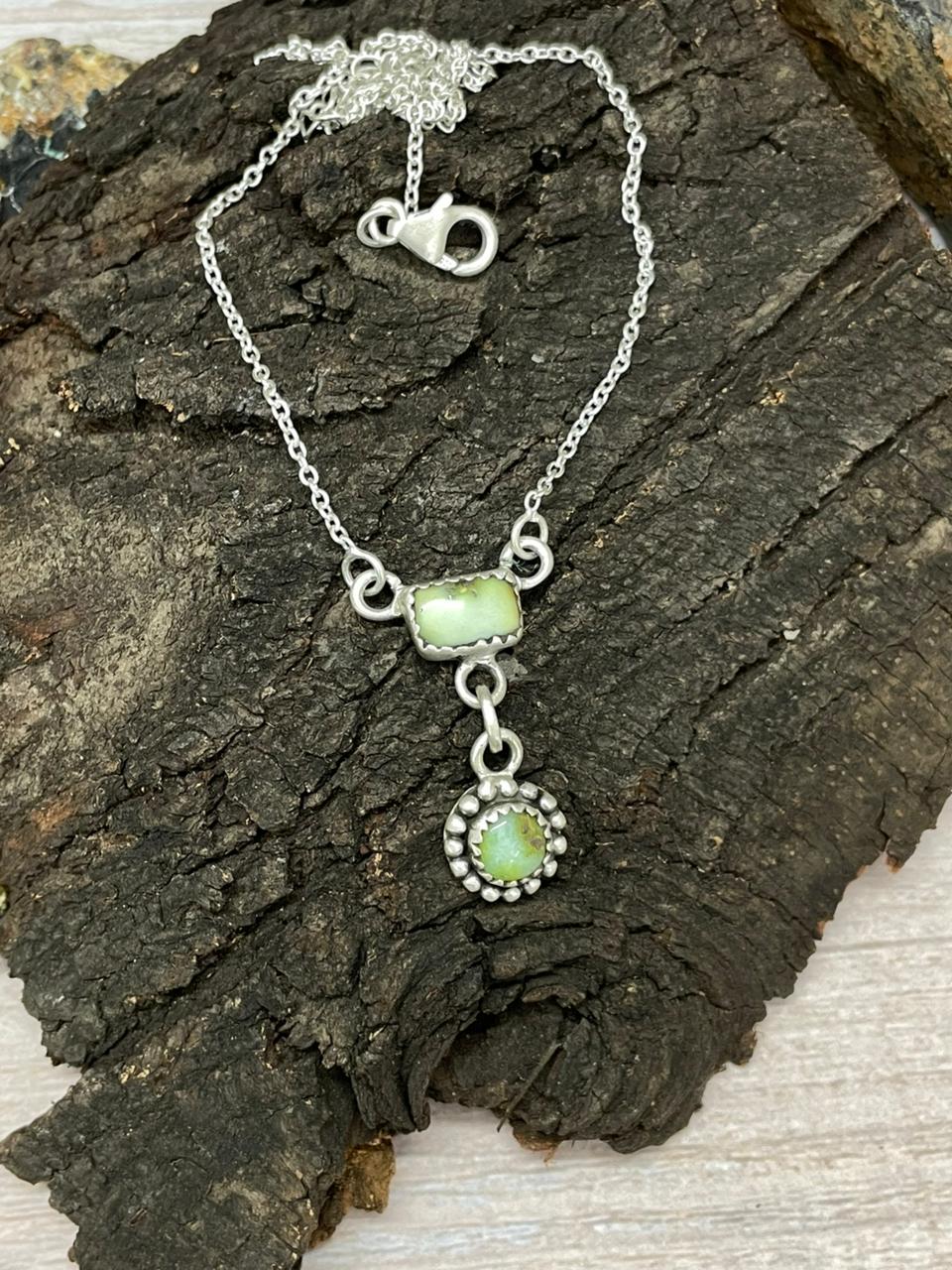 Handmade Sterling Silver Palomino Turquoise Drop Necklace "Signed Nizhoni"