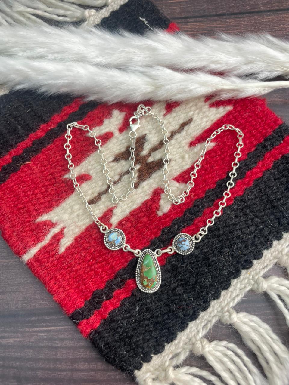 Handmade Sterling Silver Golden Hills with Sonoran Mountain Turquoise Necklace "Signed Nizhoni"