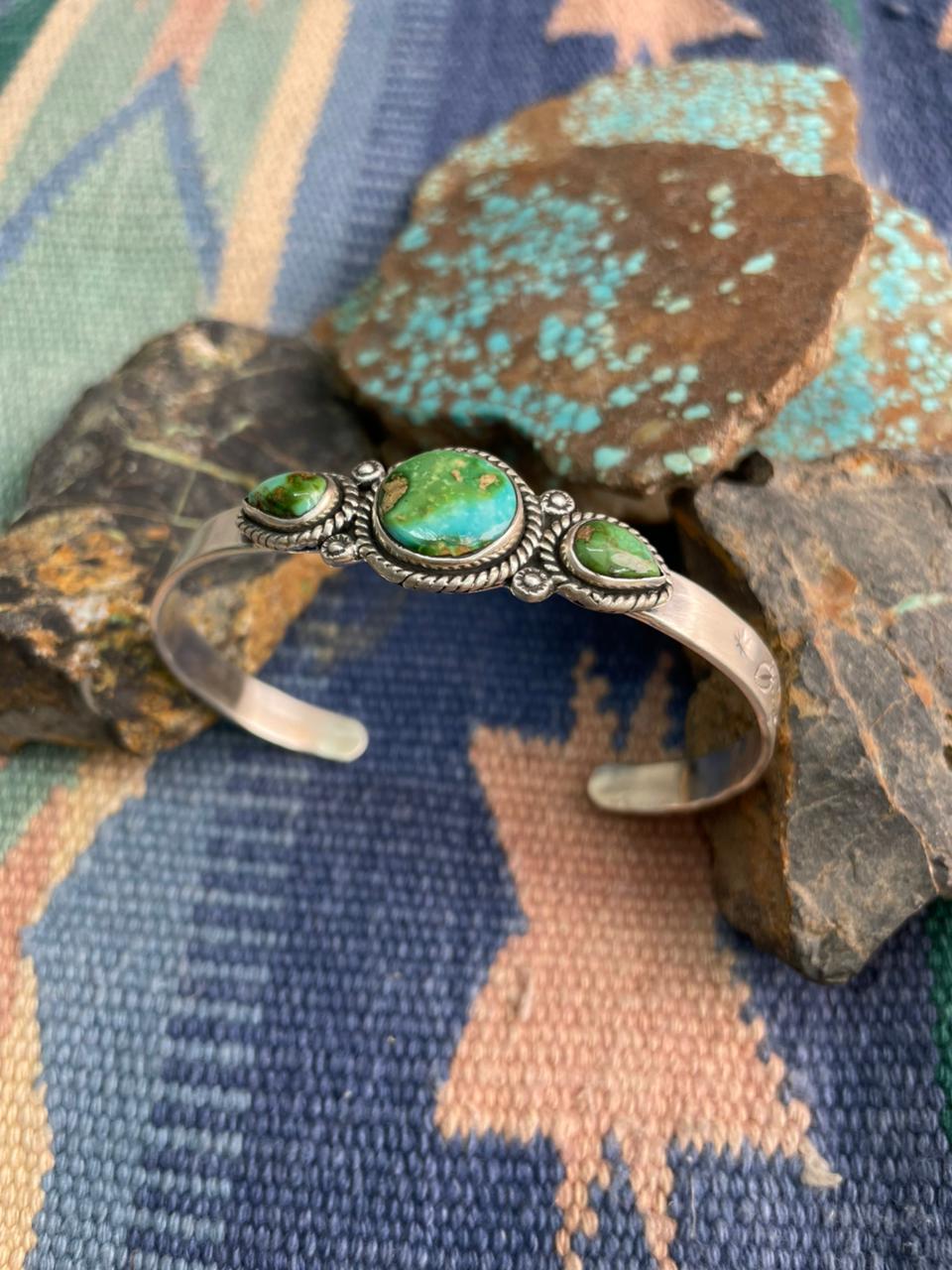 Handmade Sterling Silver Sonoran Mountain Turquoise Cuff Bracelet "Signed Nizhoni"