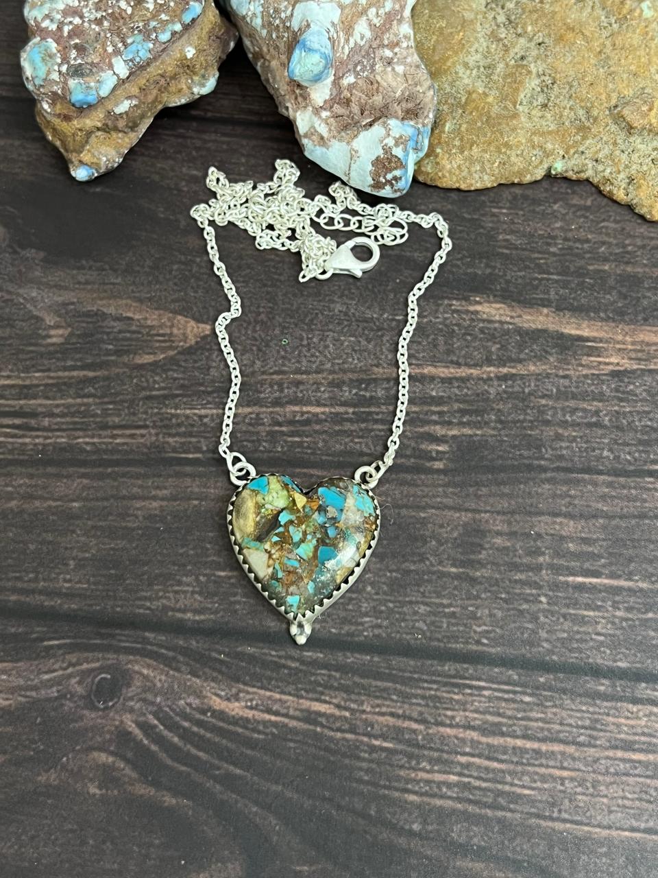 Handmade Sterling Silver Royston Turquoise Necklace with Signed Nizhoni