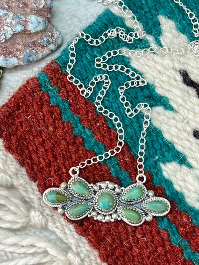 Handmade Sterling Silver Kingman Turquoise Necklace with Signed Nizhoni