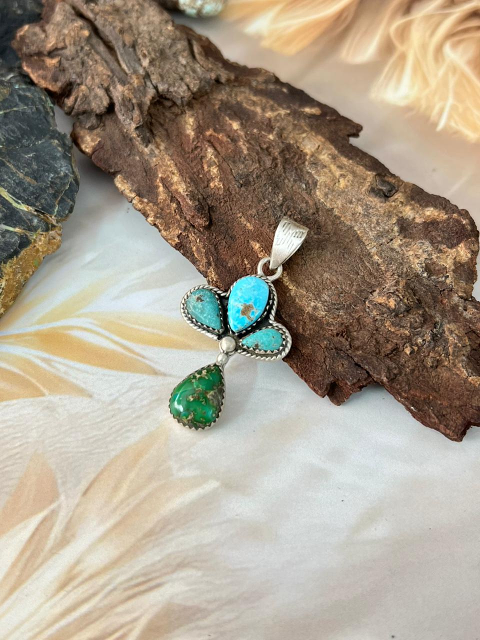 Handmade Sterling Silver White Water With Sonoran Mountain Turquoise Pendant "Signed Nizhoni"