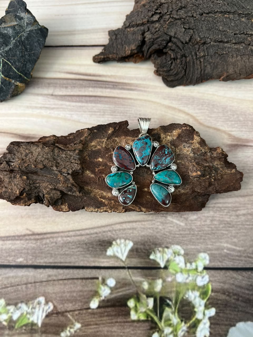 Handmade Sterling Silver Gem Silica Collection: Naja Pendant Signed Nizhoni