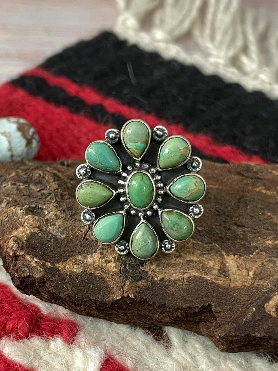 Handmade Sterling Silver Kingman Turquoise Ring "Signed Nizhoni"
