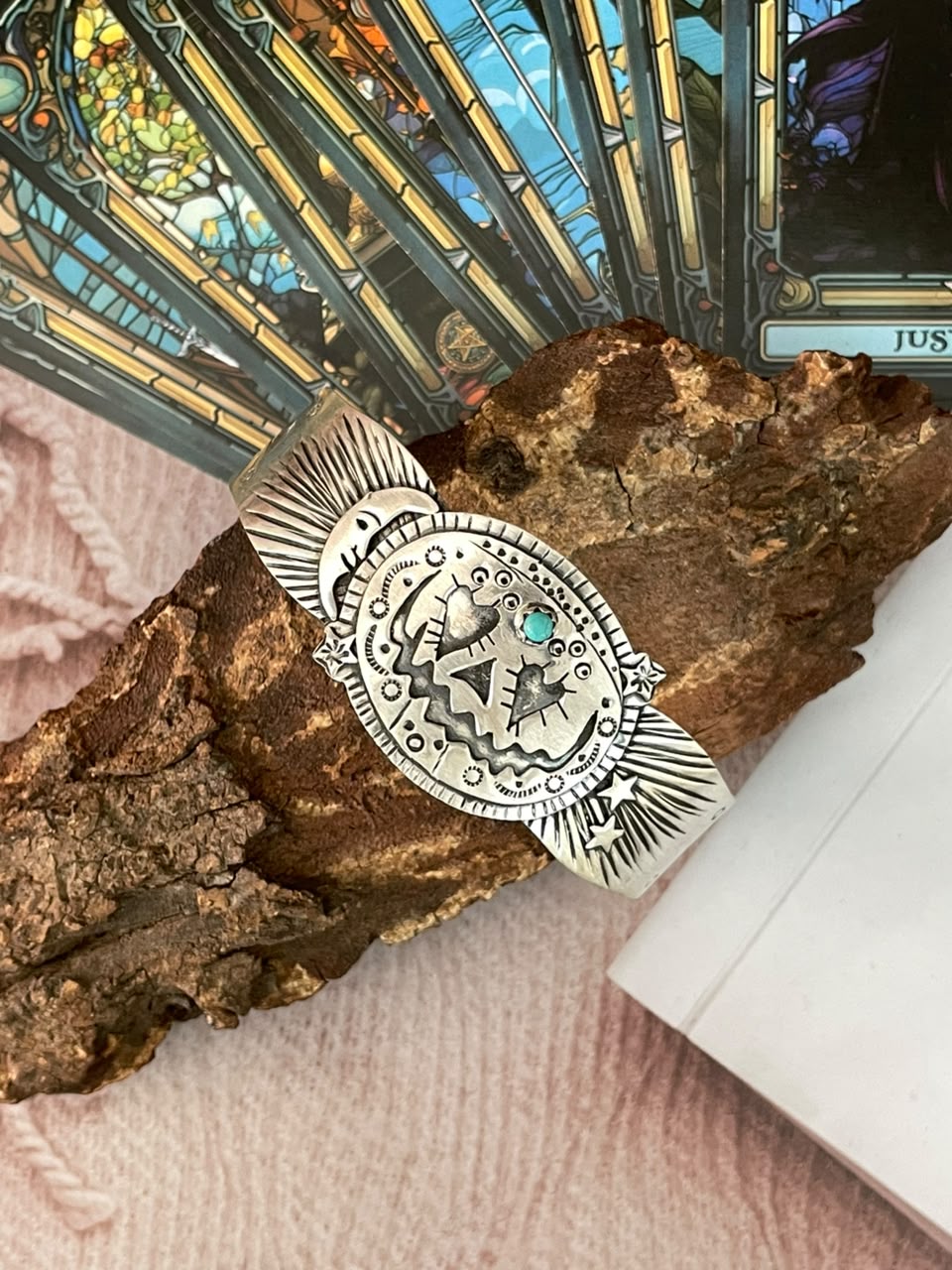 Handmade Sterling Silver Kingman Turquoise Halloween Collection: Cuff Bracelet Signed Nizhoni