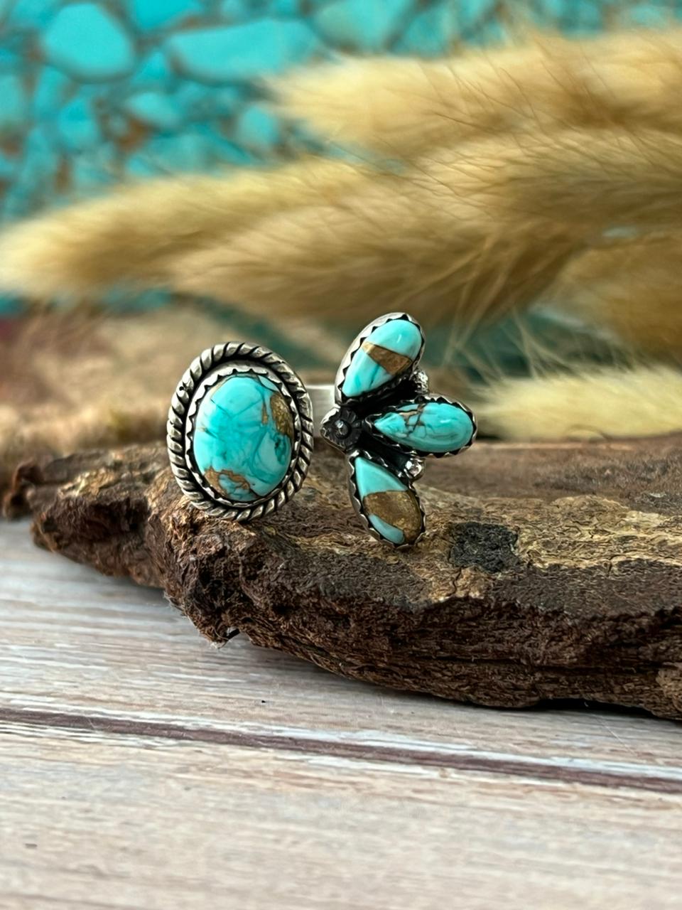 Handmade Sterling Silver Mint Dahlia Collection: Adjustable Ring "Signed Nizhoni" (6)