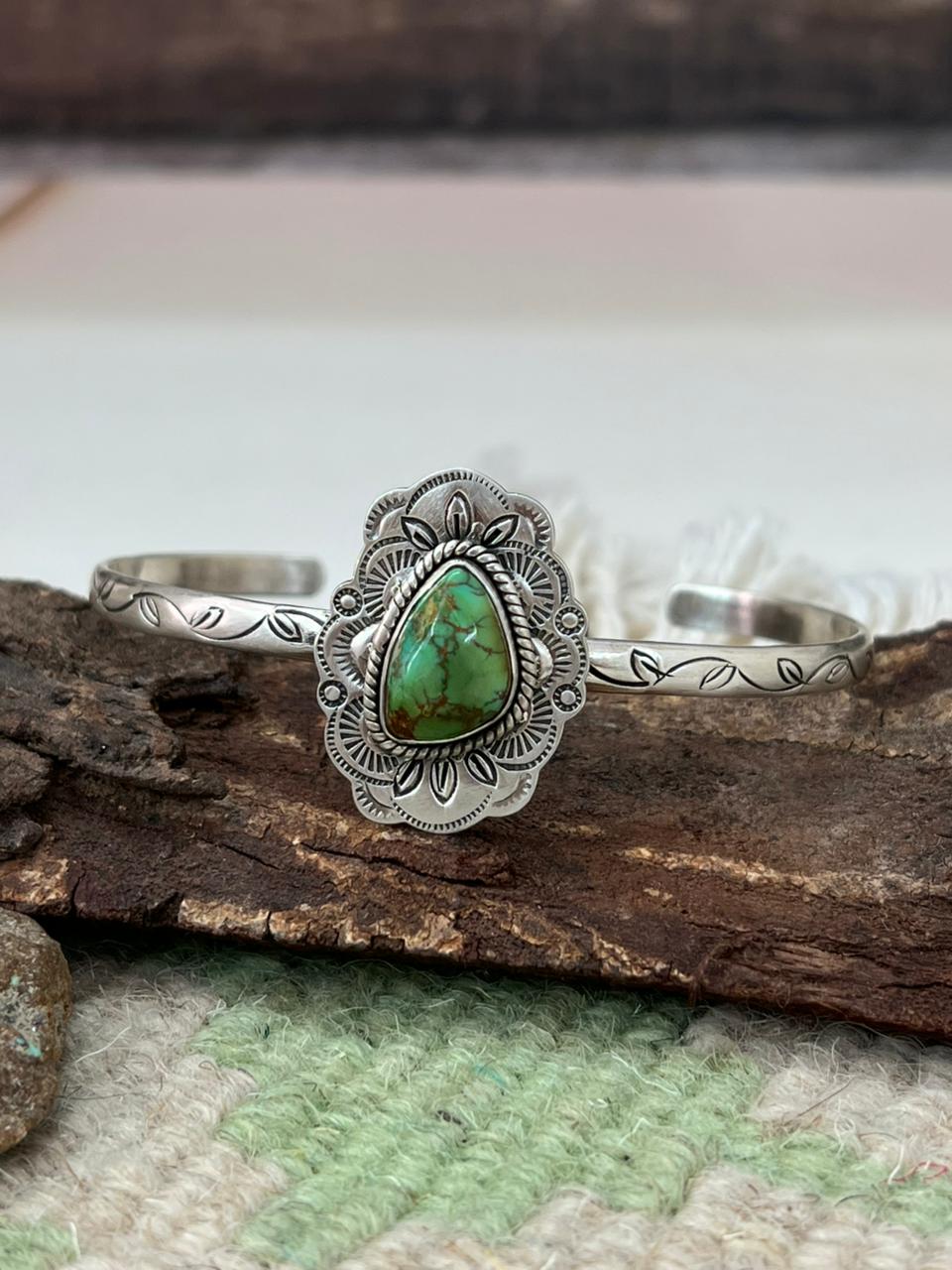 Handmade Sterling Silver Sonoran Mountain Turquoise Cuff Bracelet "Signed Nizhoni"