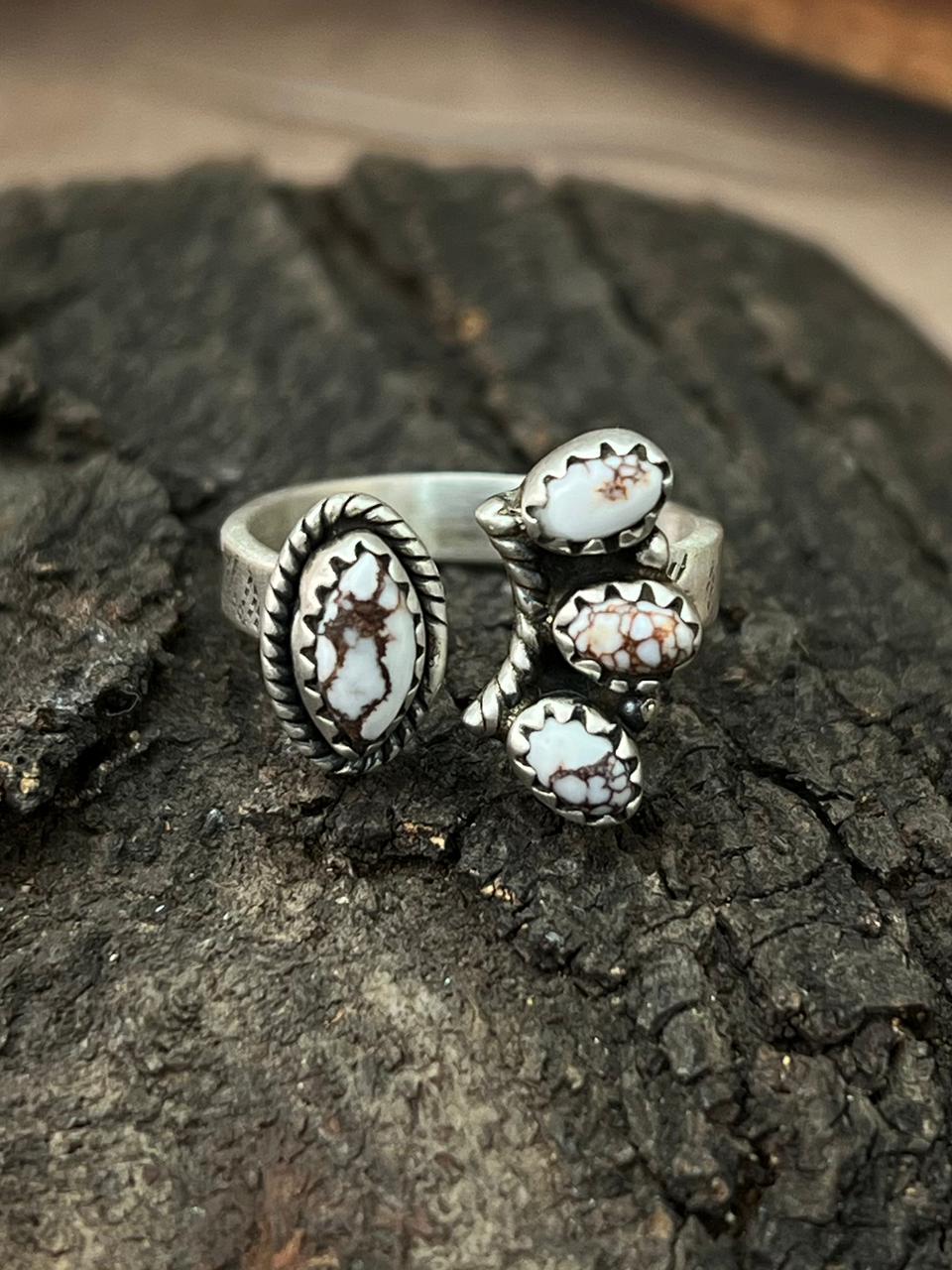 Handmade Sterling Silver Wildhorse Magnesite Adjustable Ring "Signed Nizhoni"