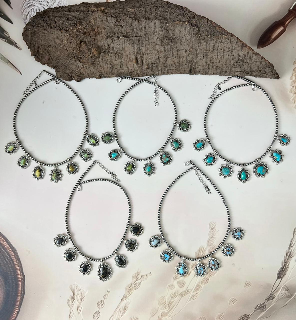 Handmade Sterling Silver Beaded Multi Stone Necklace "Signed Nizhoni"