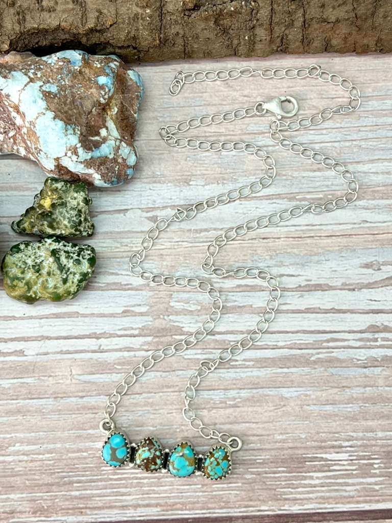 Handmade Sterling Silver Number 8 Turquoise Necklace with Signed Nizhoni
